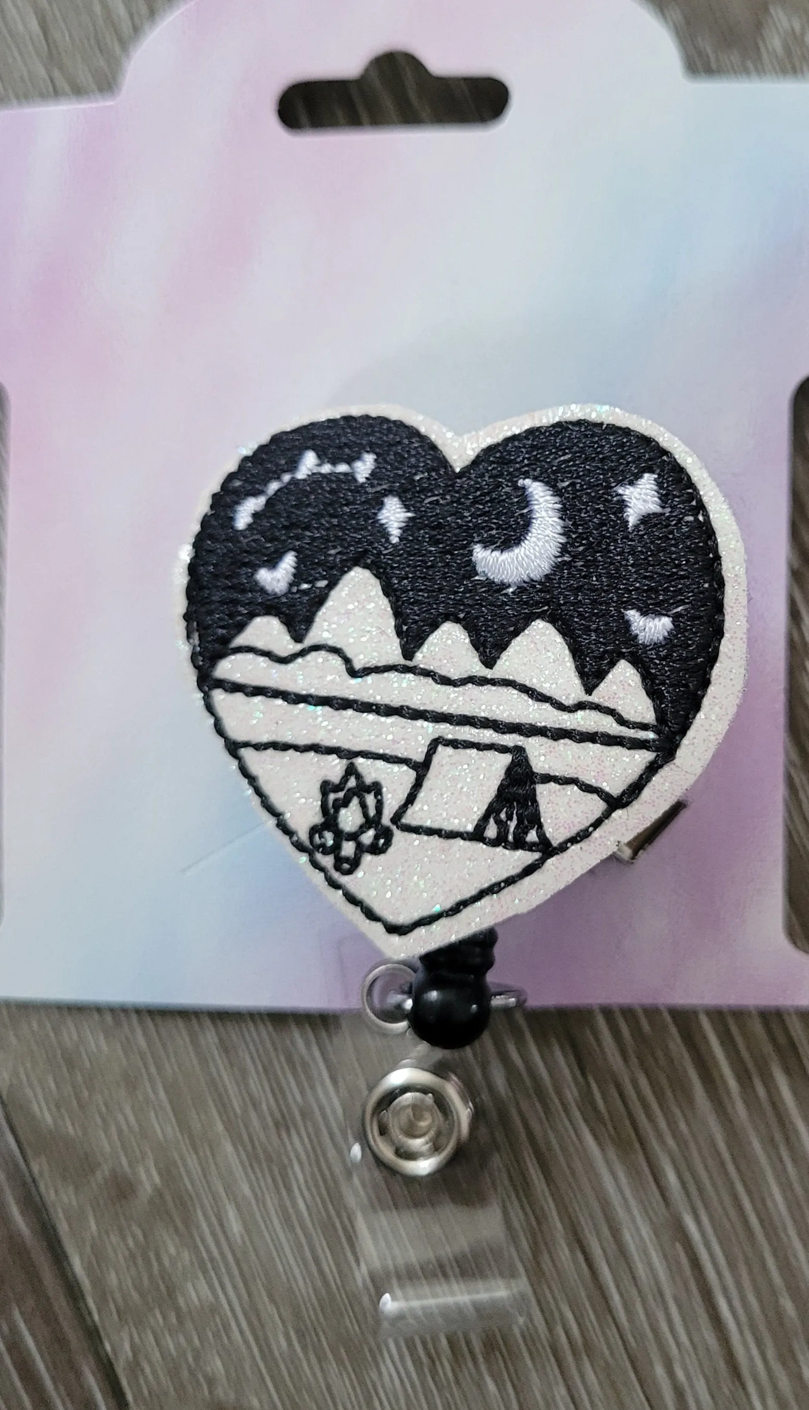 Camping Background Badge Reel - Campfire Retractable ID Badge Holder - name badge holder - Outdoors theme - cute badge reel - badge clip