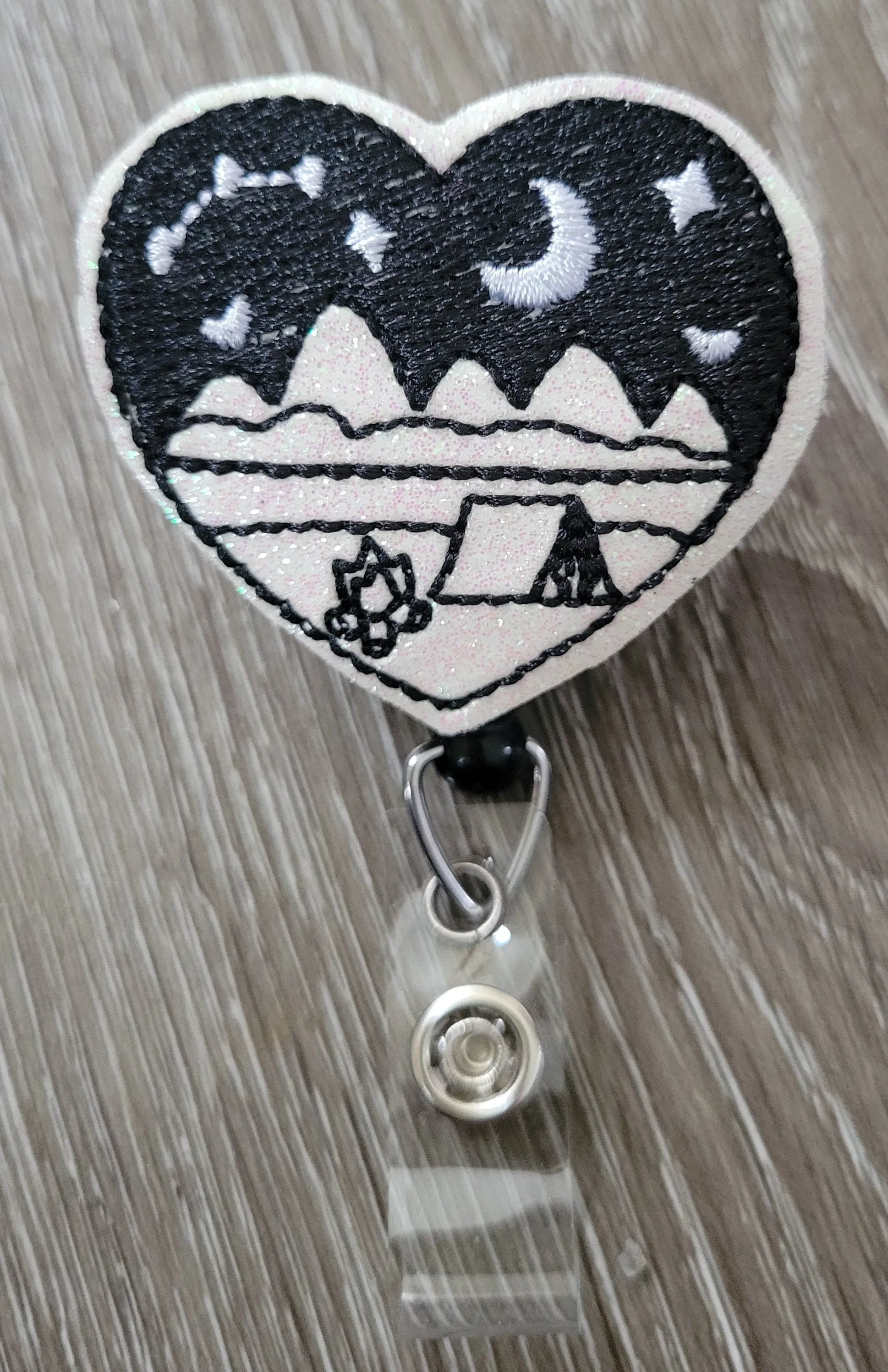 Camping Background Badge Reel - Campfire Retractable ID Badge Holder - name badge holder - Outdoors theme - cute badge reel - badge clip