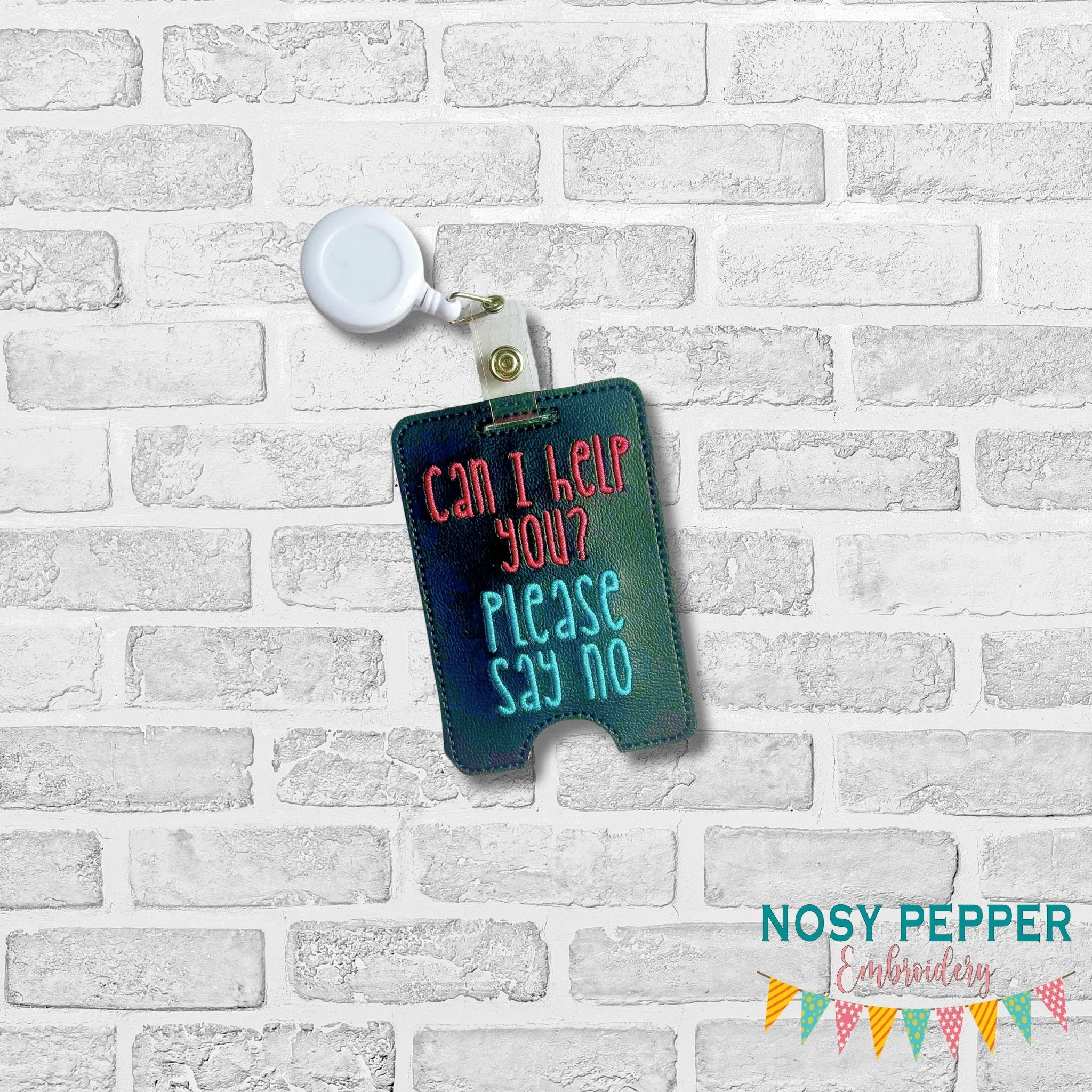 Can I Help You badge reel case machine embroidery design DIGITAL DOWNLOAD