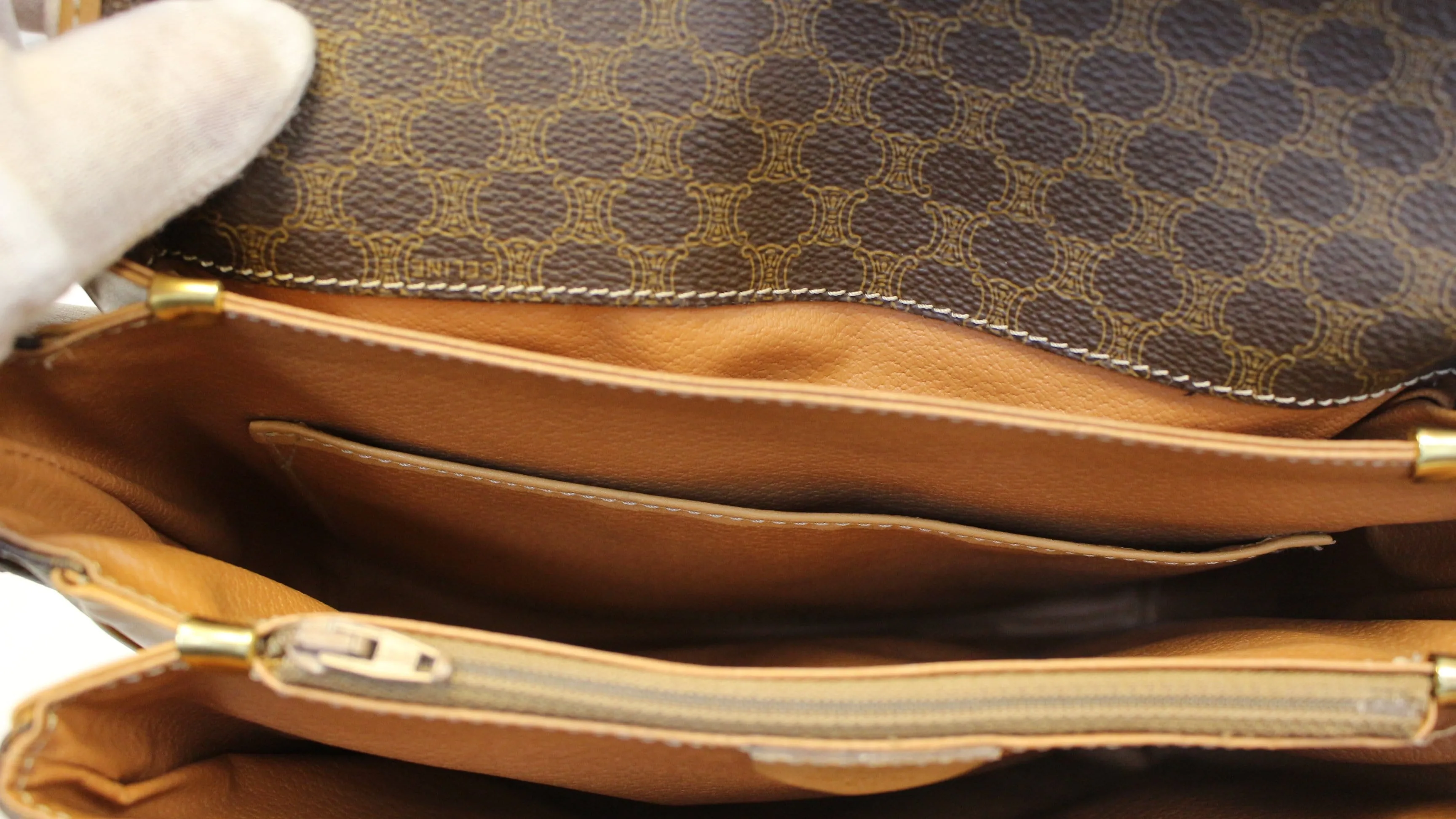 CELINE Macadam Pattern PVC Leather Brown Crossbody Bag