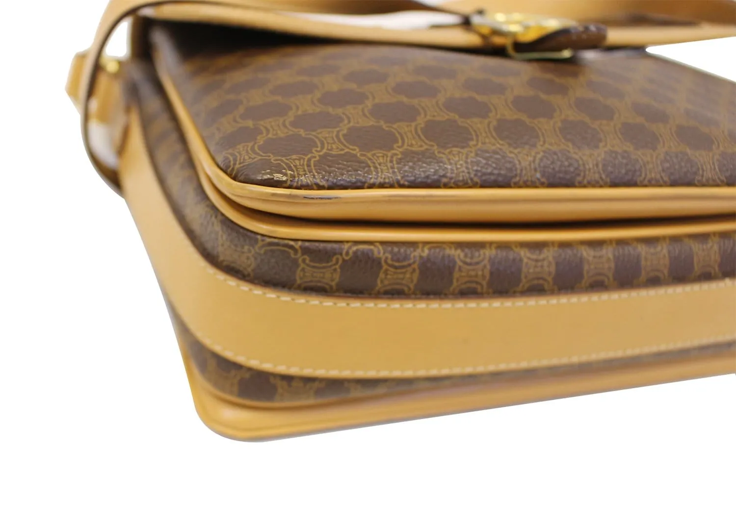 CELINE Macadam Pattern PVC Leather Brown Crossbody Bag