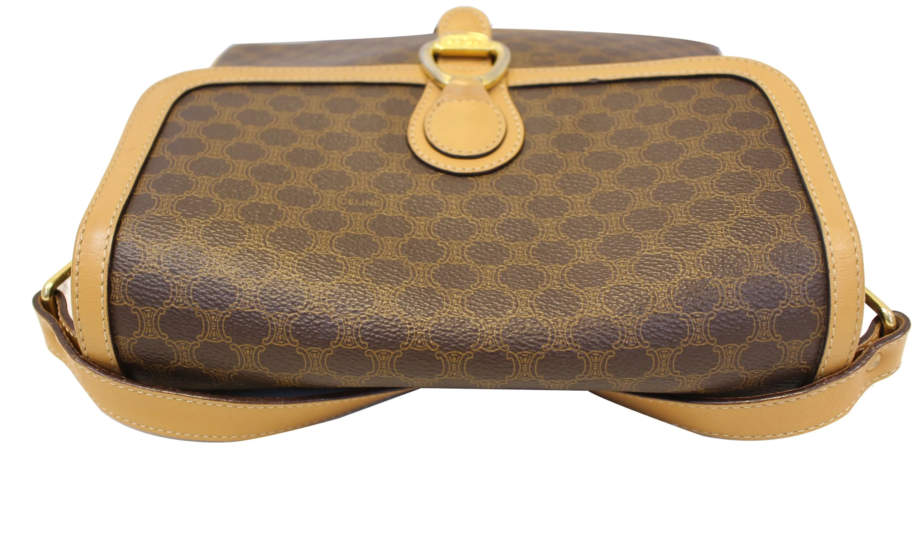 CELINE Macadam Pattern PVC Leather Brown Crossbody Bag
