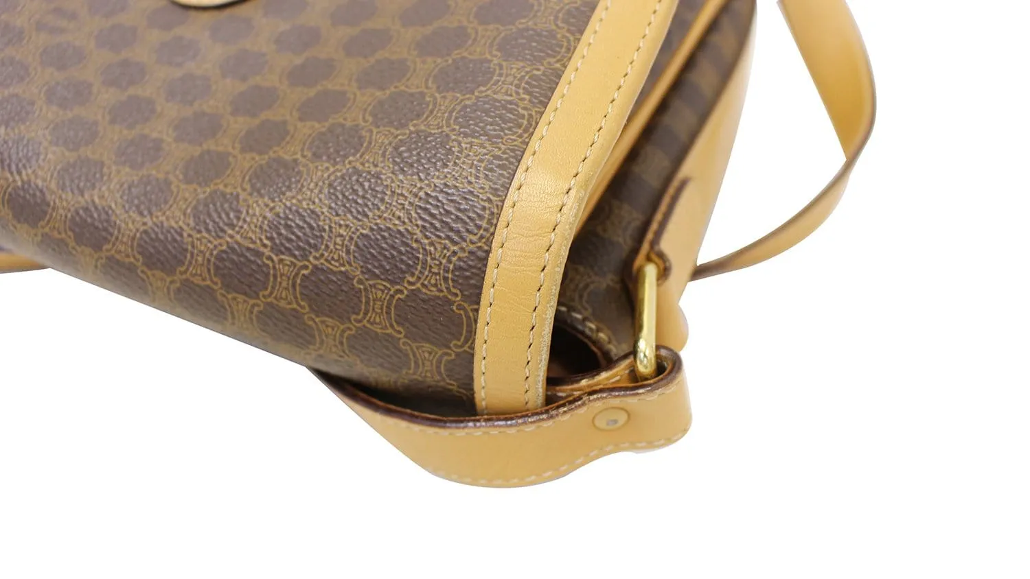 CELINE Macadam Pattern PVC Leather Brown Crossbody Bag