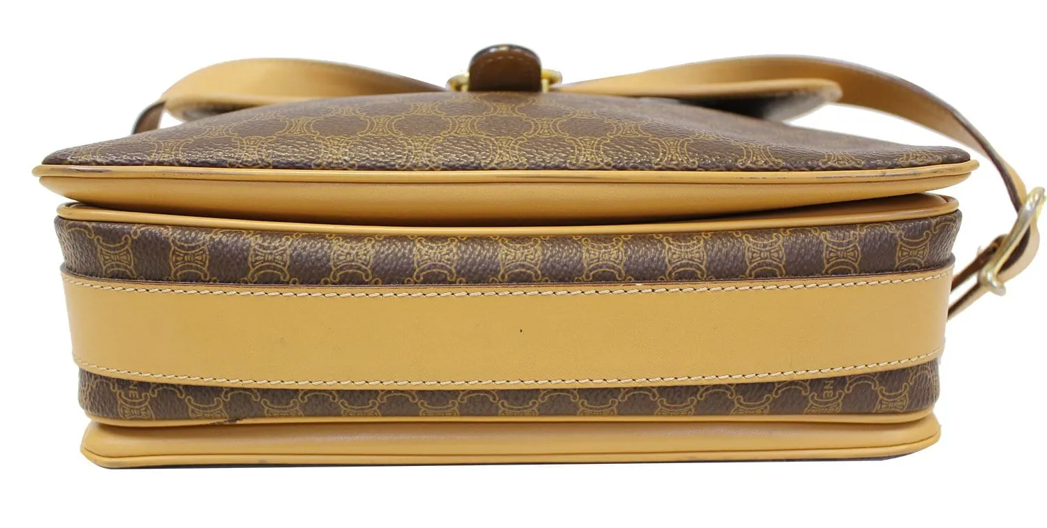 CELINE Macadam Pattern PVC Leather Brown Crossbody Bag