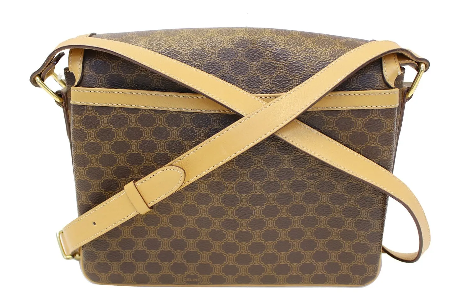 CELINE Macadam Pattern PVC Leather Brown Crossbody Bag