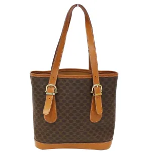 CELINE Macadam Pattern PVC Leather Brown Shoulder Bag