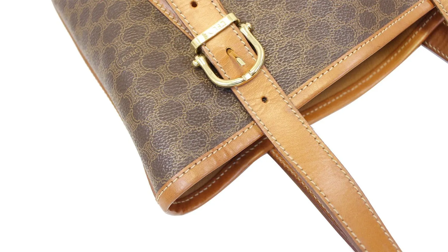CELINE Macadam Pattern PVC Leather Brown Shoulder Bag