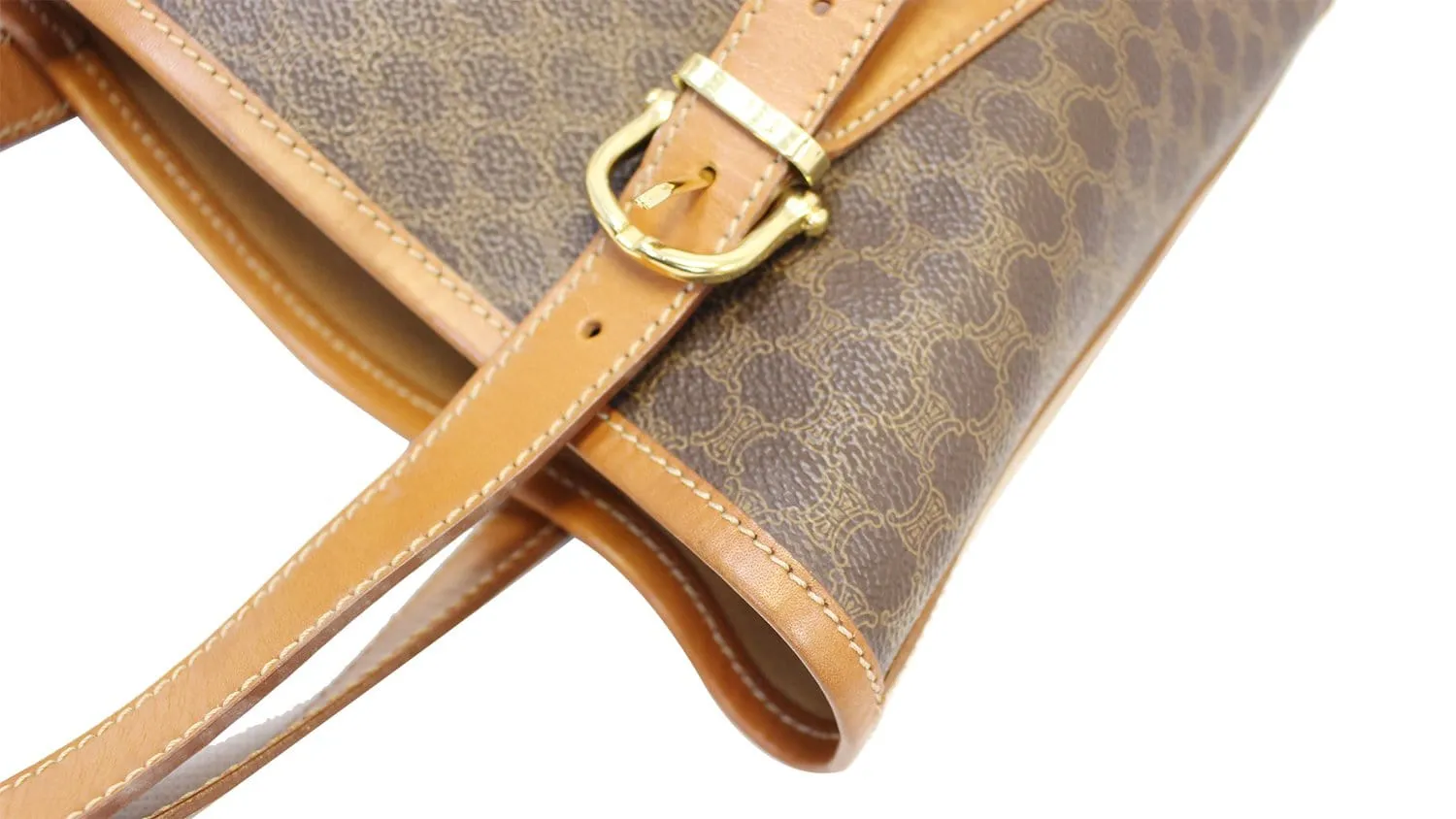 CELINE Macadam Pattern PVC Leather Brown Shoulder Bag