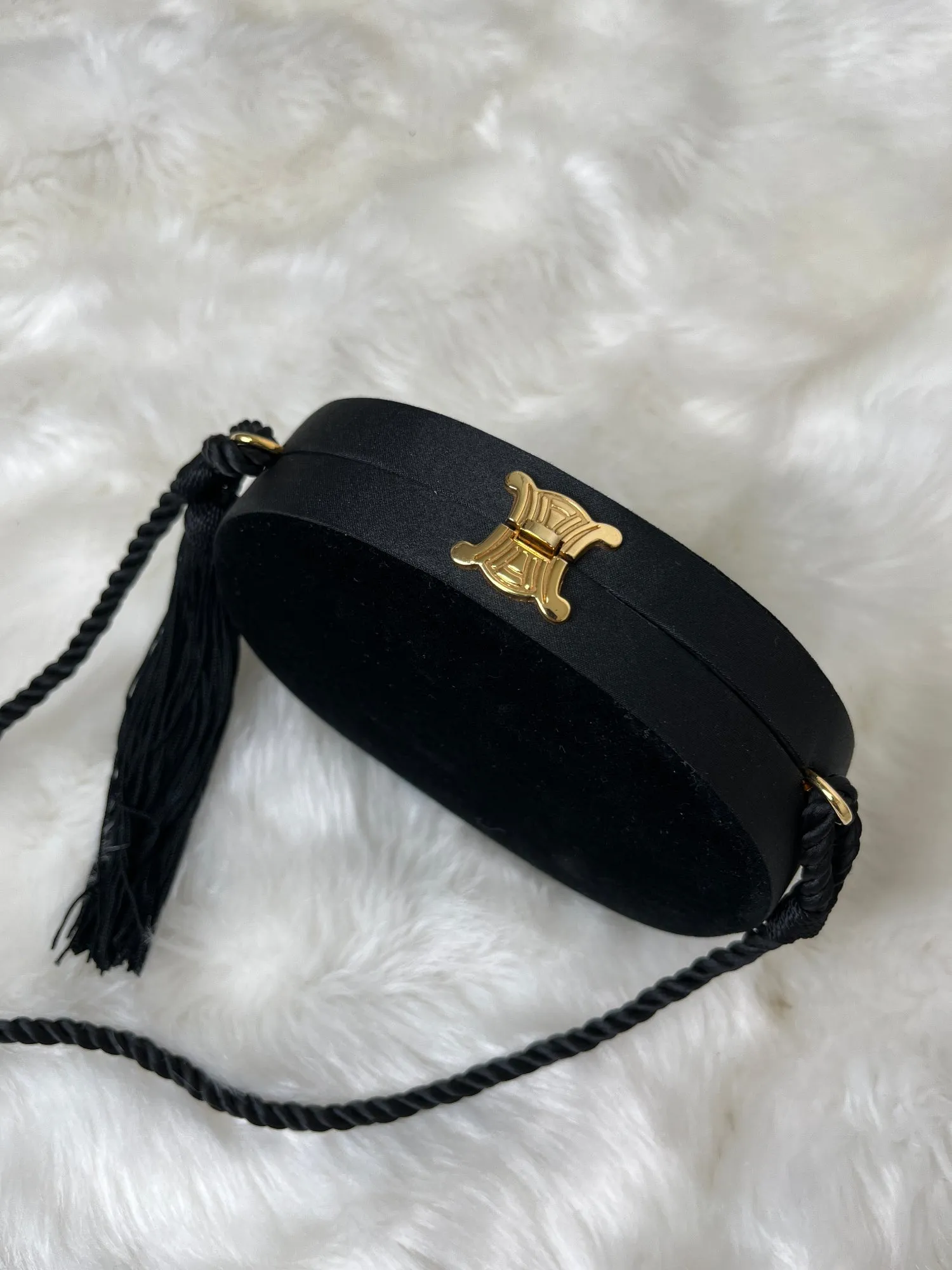 CELINE Triomphe Turn Lock Tassel Shoulder bag Black Vintage d2kx88