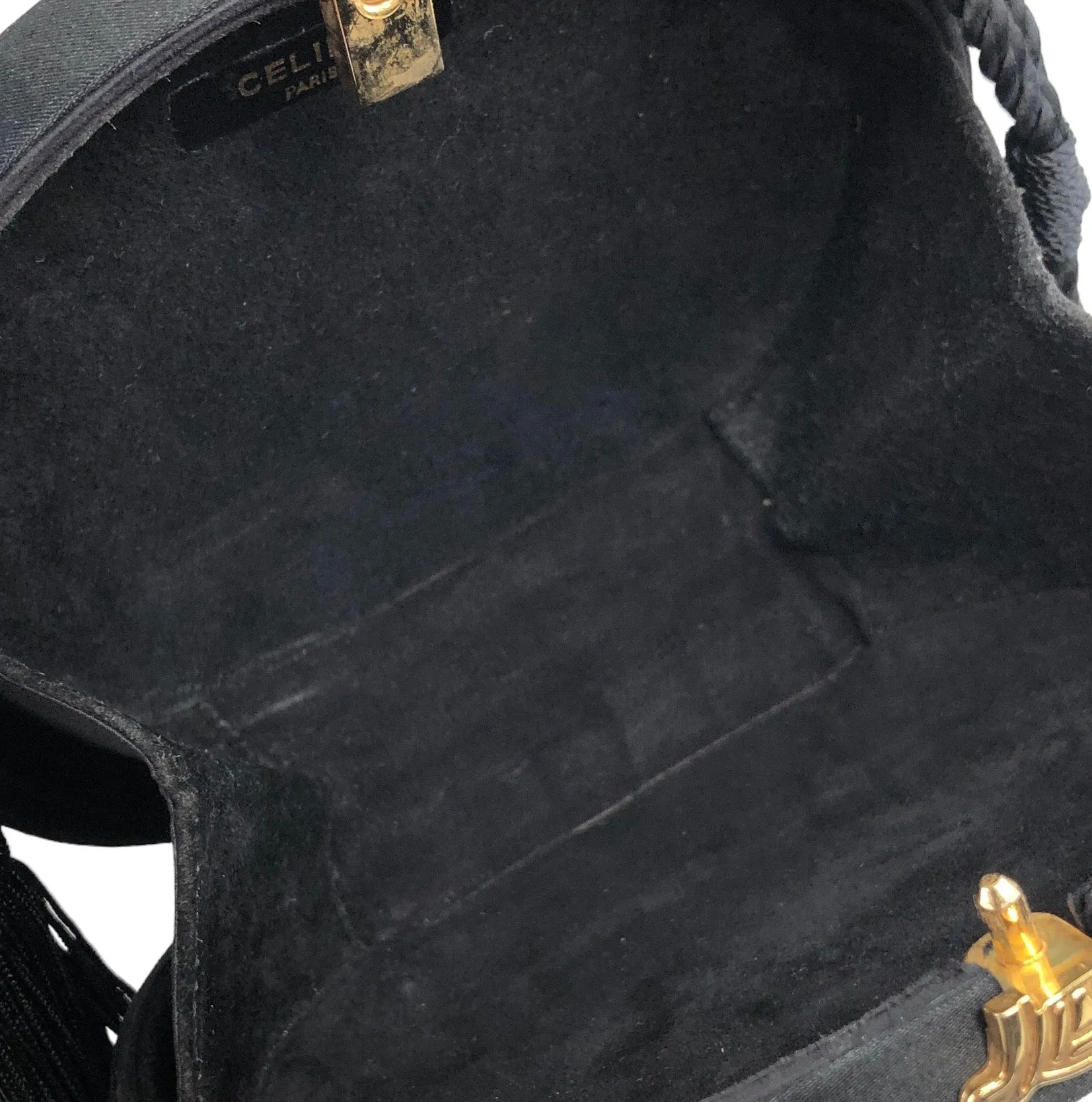 CELINE Triomphe Turn Lock Tassel Shoulder bag Black Vintage d2kx88