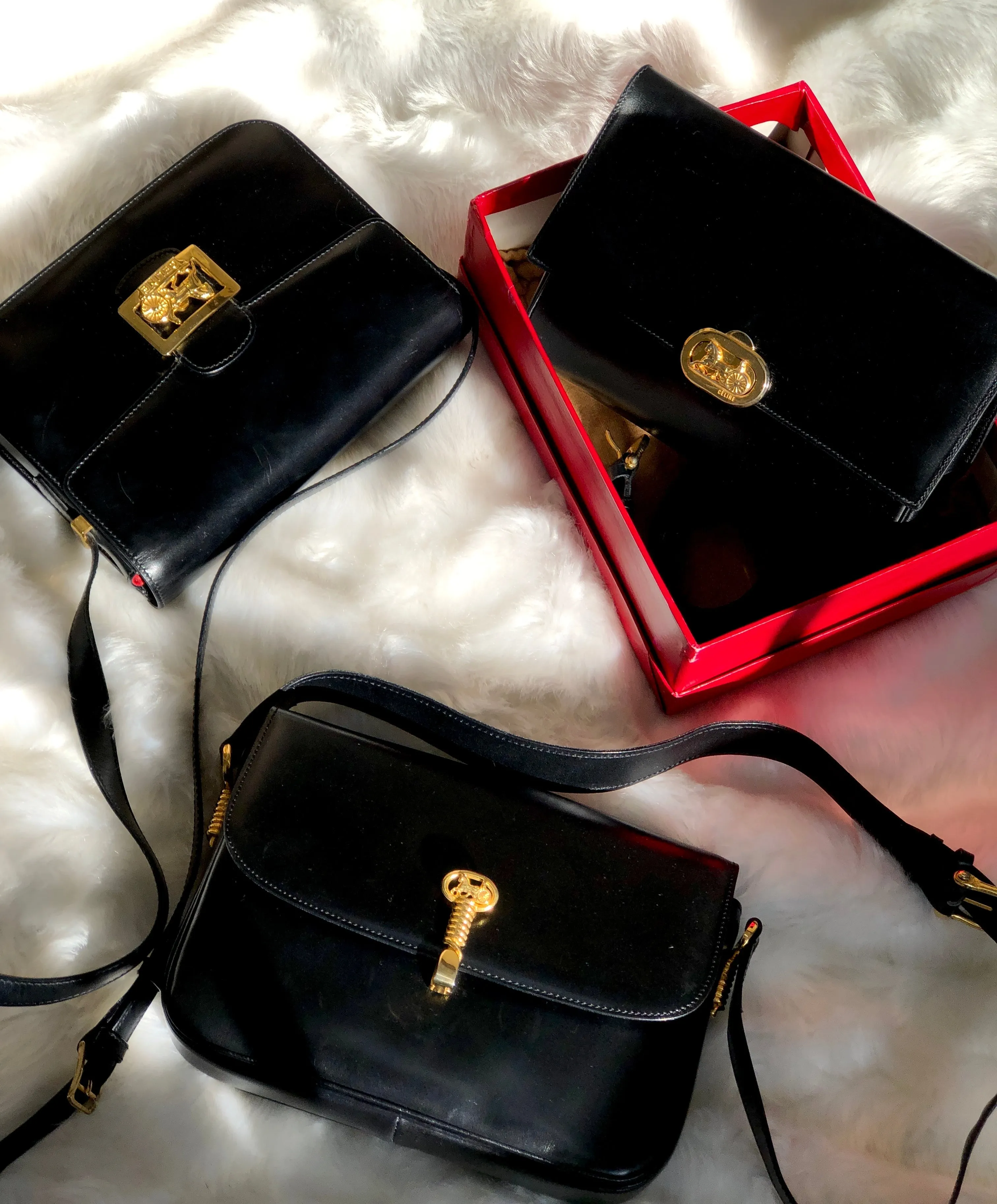 CELINE Twist Horse carriage Crossbody Shoulderbag Black Vintage Old CELINE jhk8y5