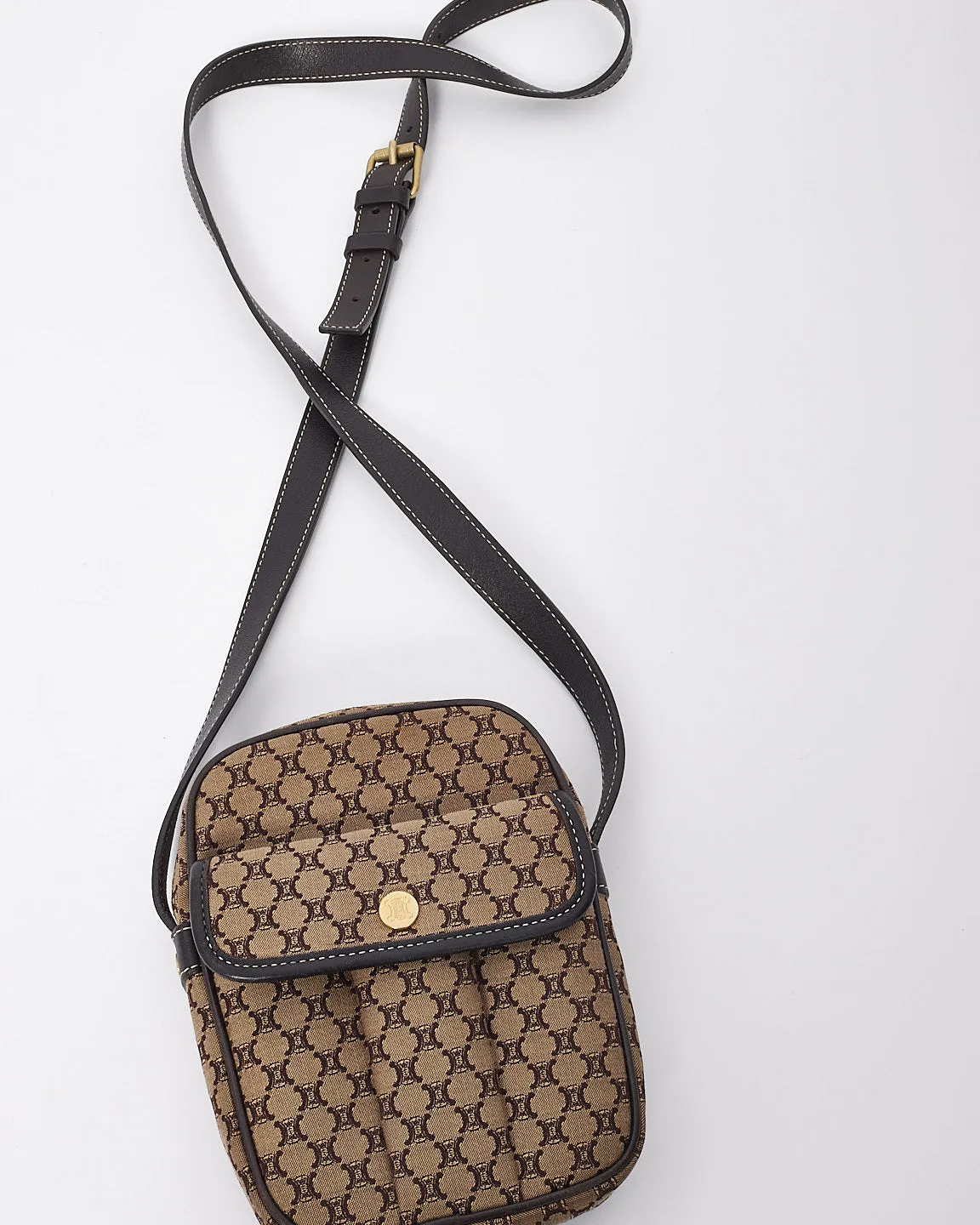 Celine Vintage Brown Canvas Macadam Crossbody Bag