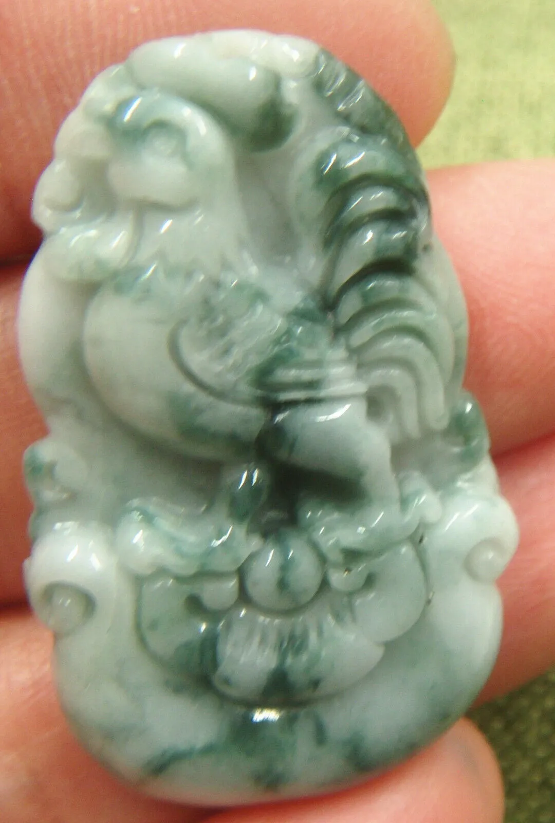 Certified Natural Jadeite Emerald A*Jade HandCarved Rooster Pendant C1938 with Gift Box