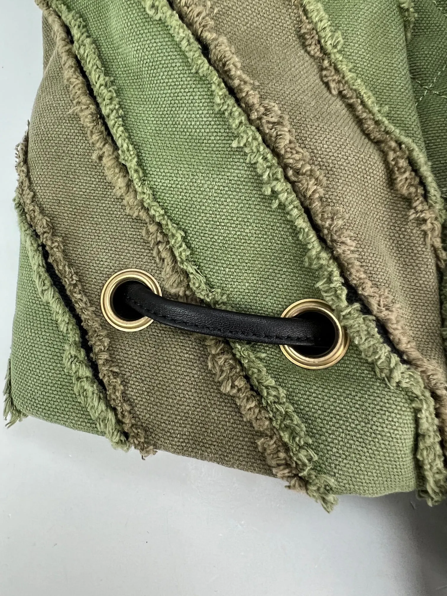 CHANEL Backpack Canvas Chevron Cuba Patchwork Khaki Green Backpack Preowned