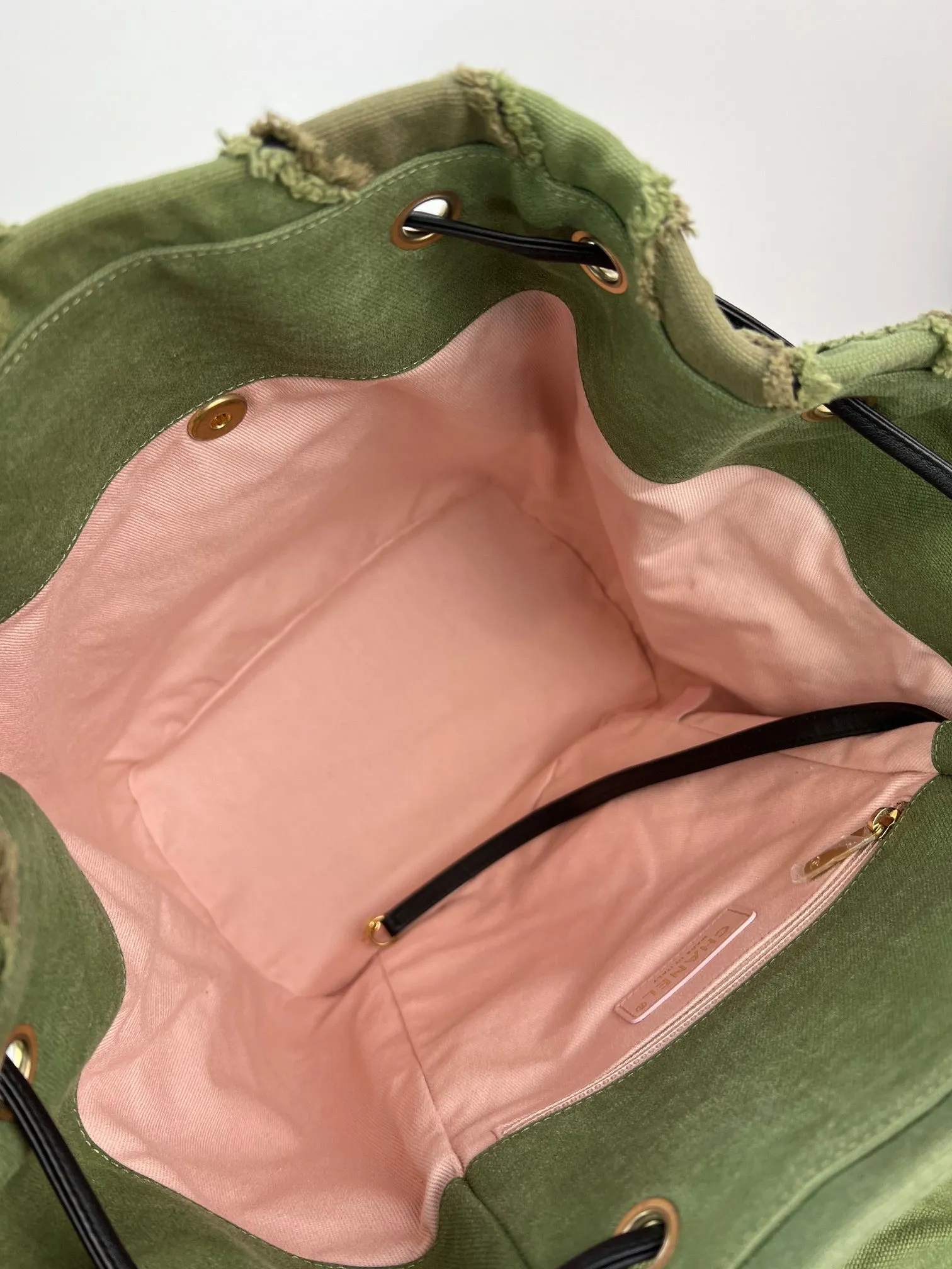 CHANEL Backpack Canvas Chevron Cuba Patchwork Khaki Green Backpack Preowned