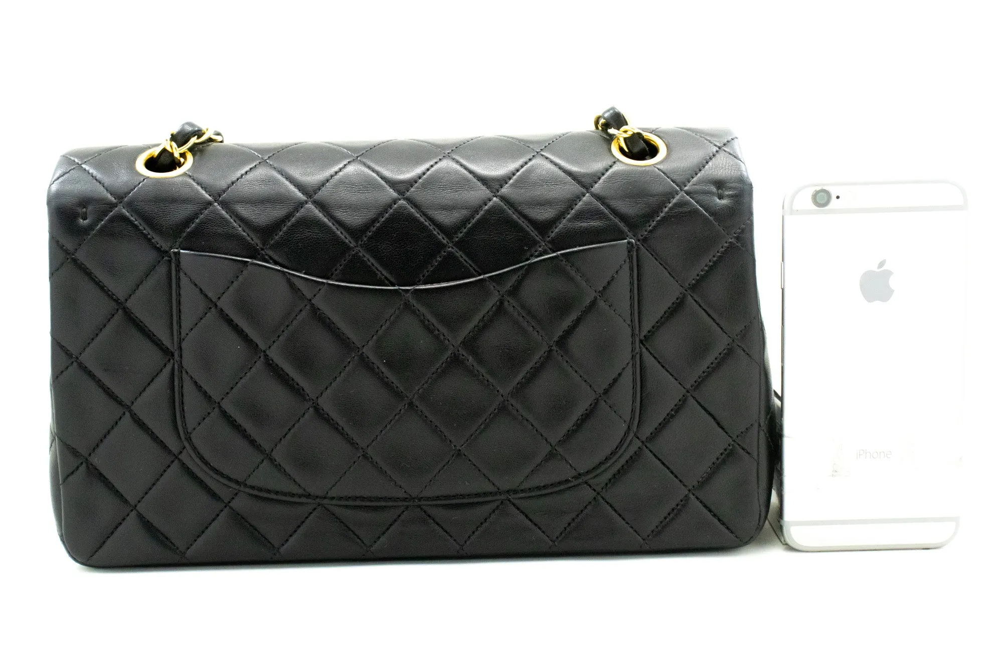 CHANEL Classic Double Flap 10" Chain Shoulder Bag Black Lambskin m78