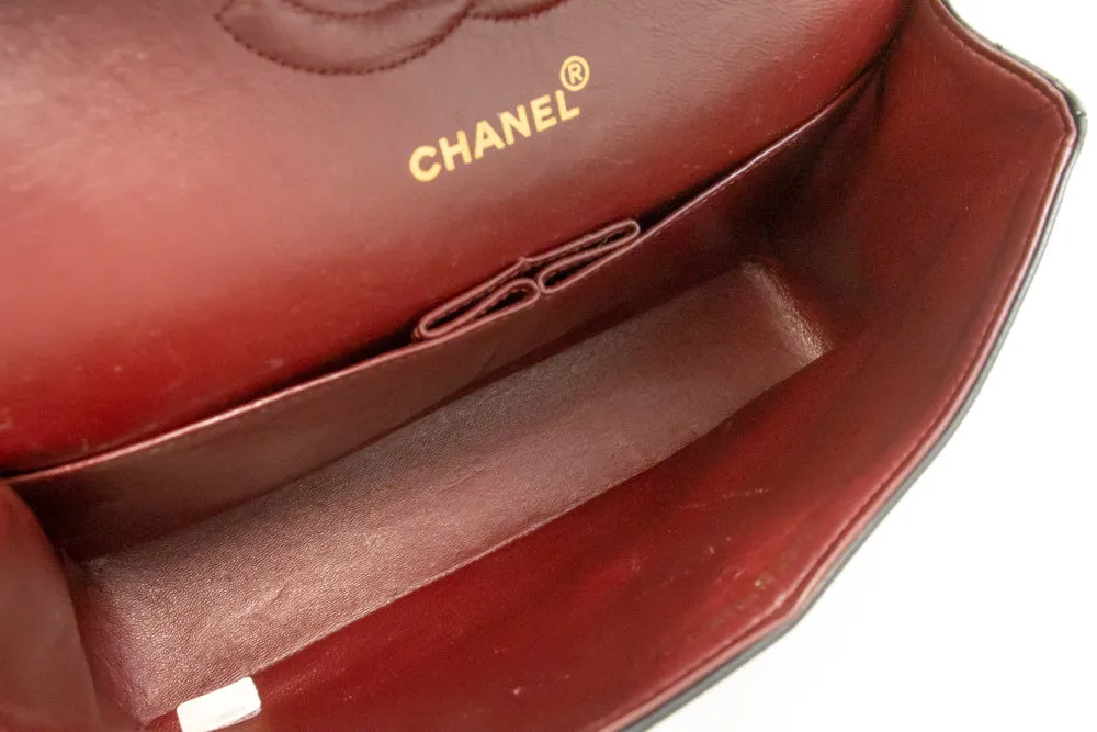 CHANEL Classic Double Flap 10" Chain Shoulder Bag Black Lambskin m78