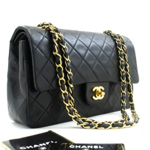 CHANEL Classic Double Flap 10" Chain Shoulder Bag Black Lambskin m78