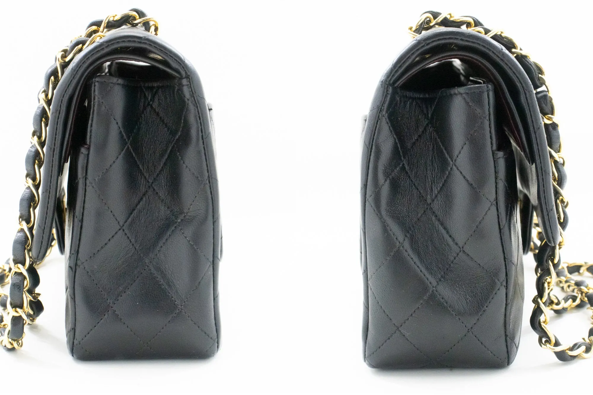 CHANEL Classic Double Flap 10" Chain Shoulder Bag Black Lambskin m78