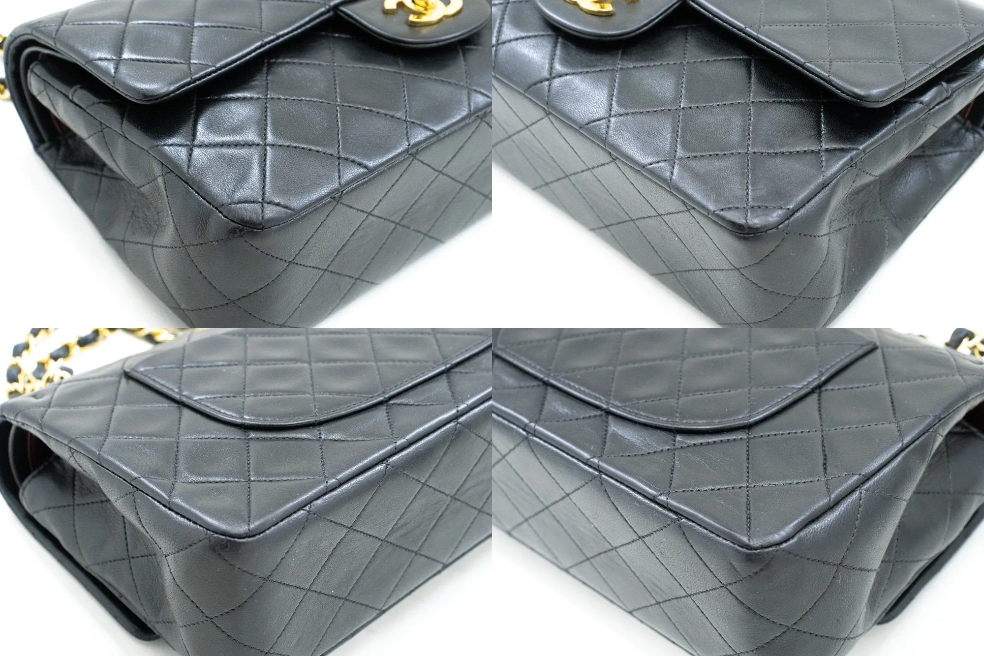 CHANEL Classic Double Flap 10" Chain Shoulder Bag Black Lambskin m78