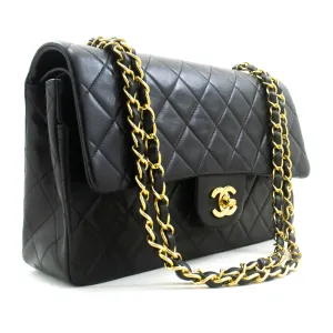CHANEL Classic Double Flap 10" Chain Shoulder Bag Black Lambskin p53