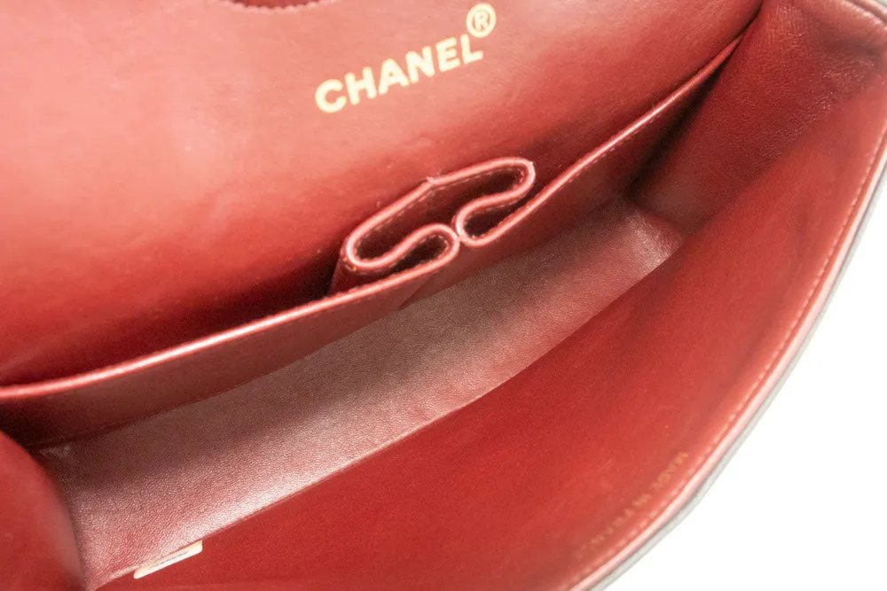 CHANEL Classic Double Flap 10" Chain Shoulder Bag Black Lambskin p53