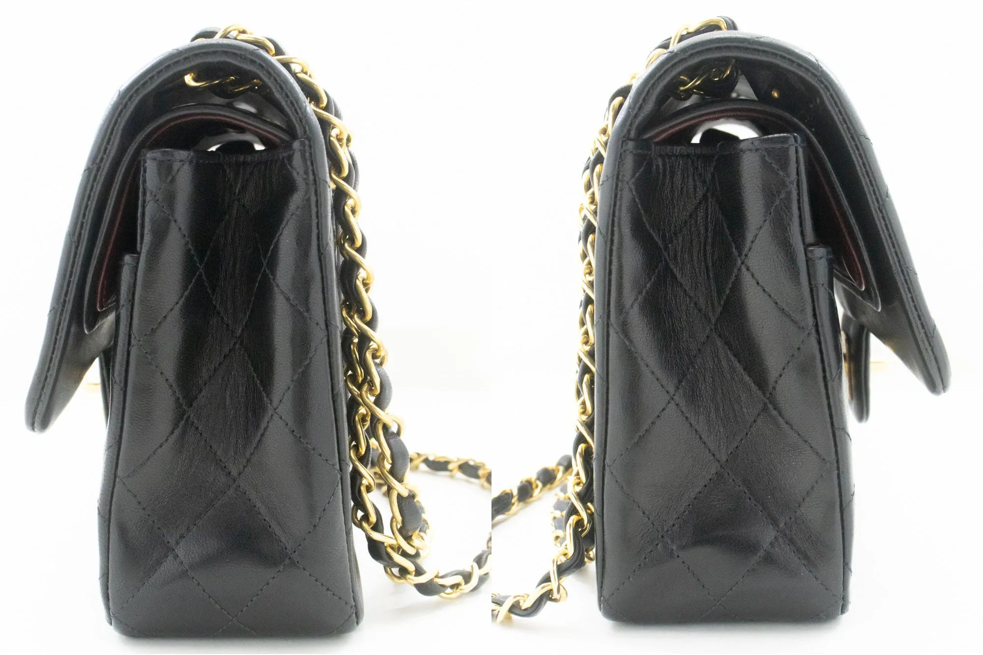 CHANEL Classic Double Flap 10" Chain Shoulder Bag Black Lambskin p53