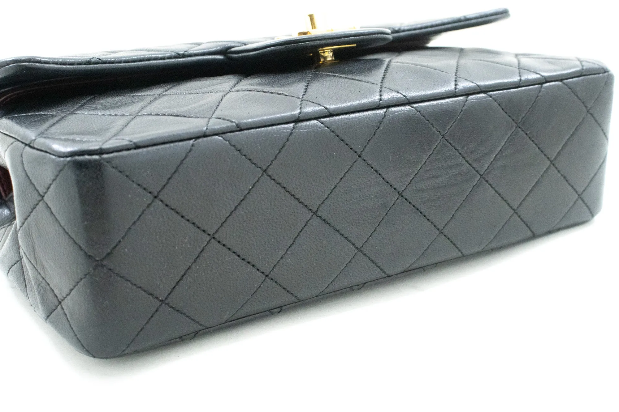 CHANEL Classic Double Flap 9" Chain Shoulder Bag Black Lambskin m79