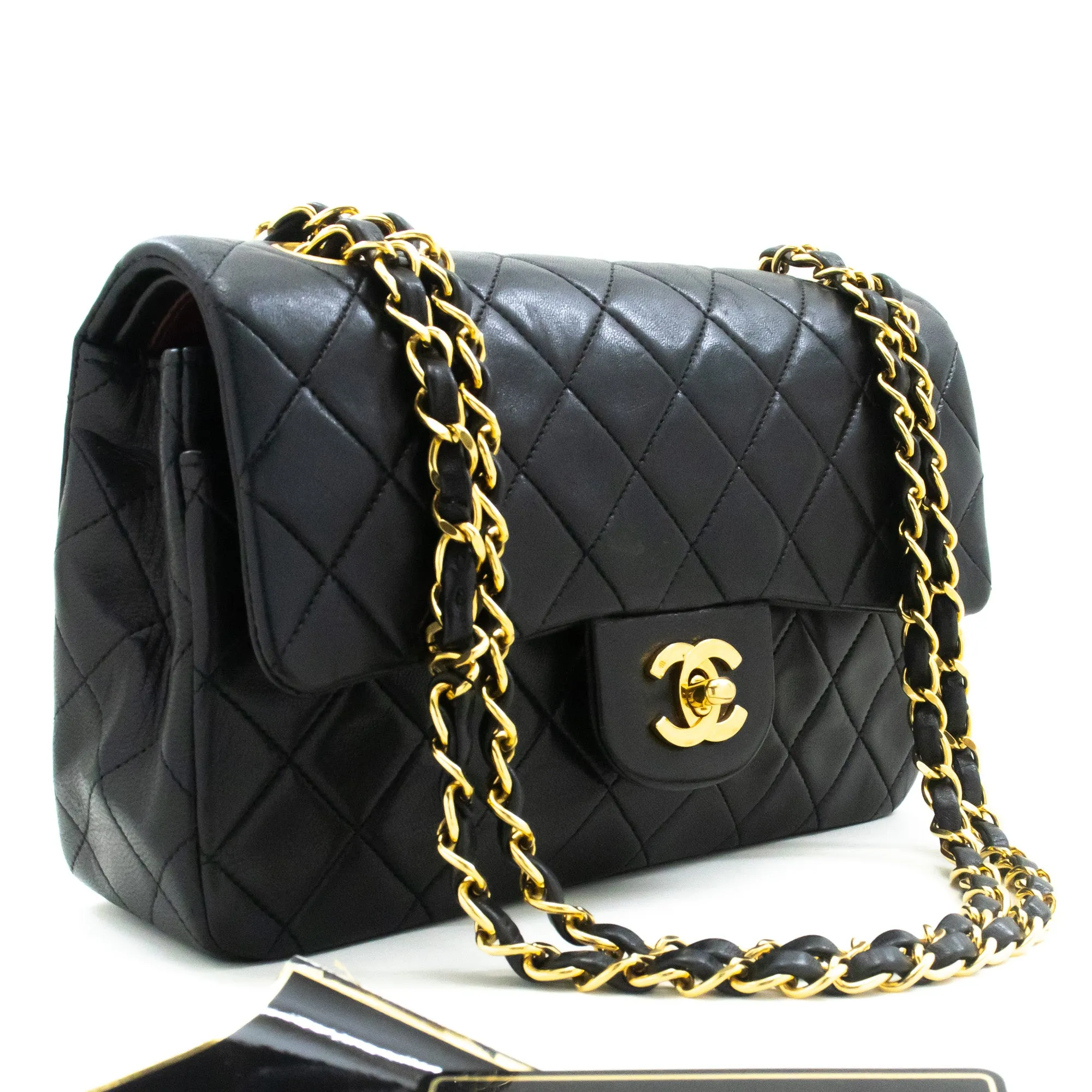 CHANEL Classic Double Flap 9" Chain Shoulder Bag Black Lambskin m79
