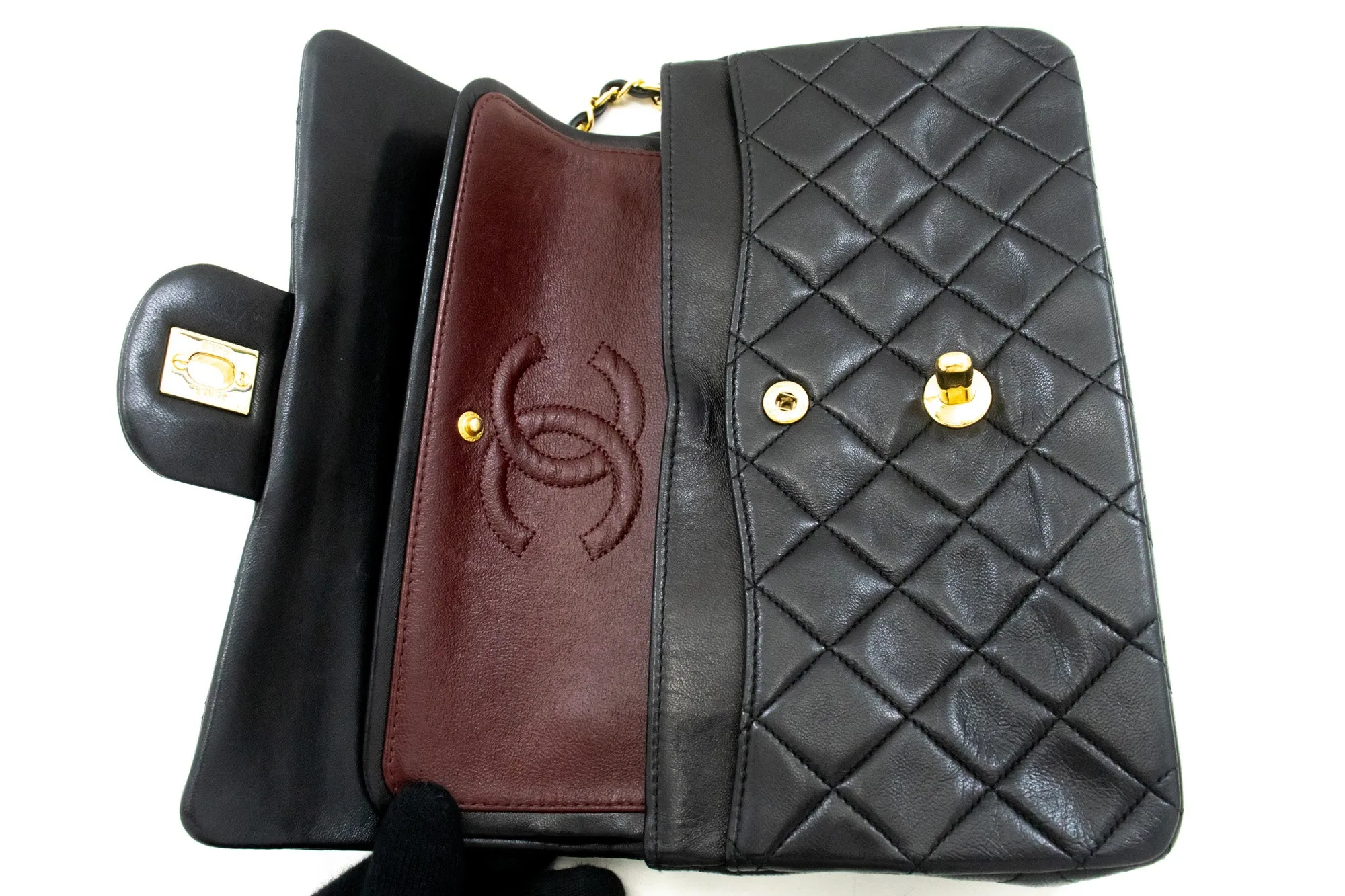 CHANEL Classic Double Flap 9" Chain Shoulder Bag Black Lambskin m79