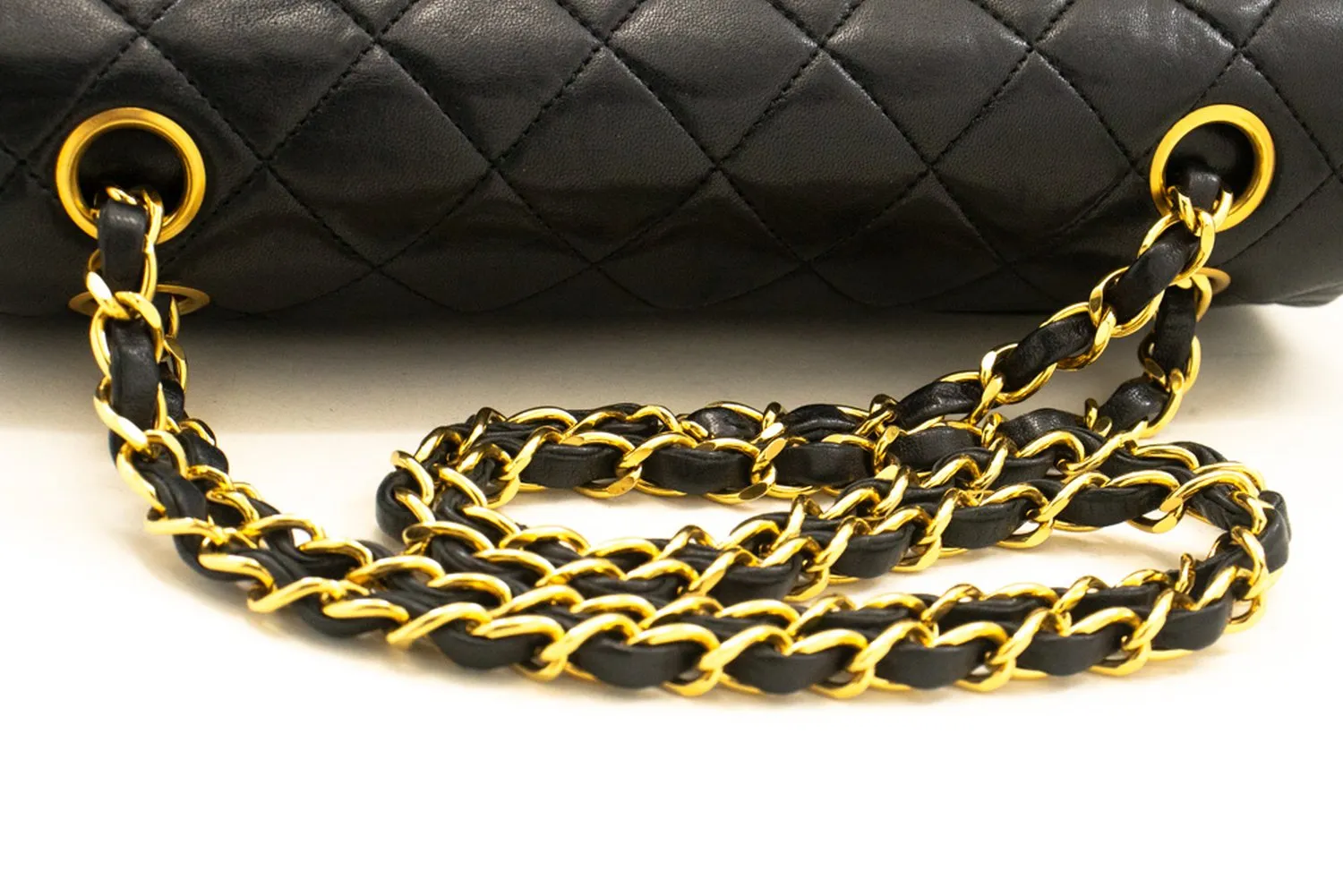 CHANEL Classic Double Flap 9" Chain Shoulder Bag Black Lambskin m79