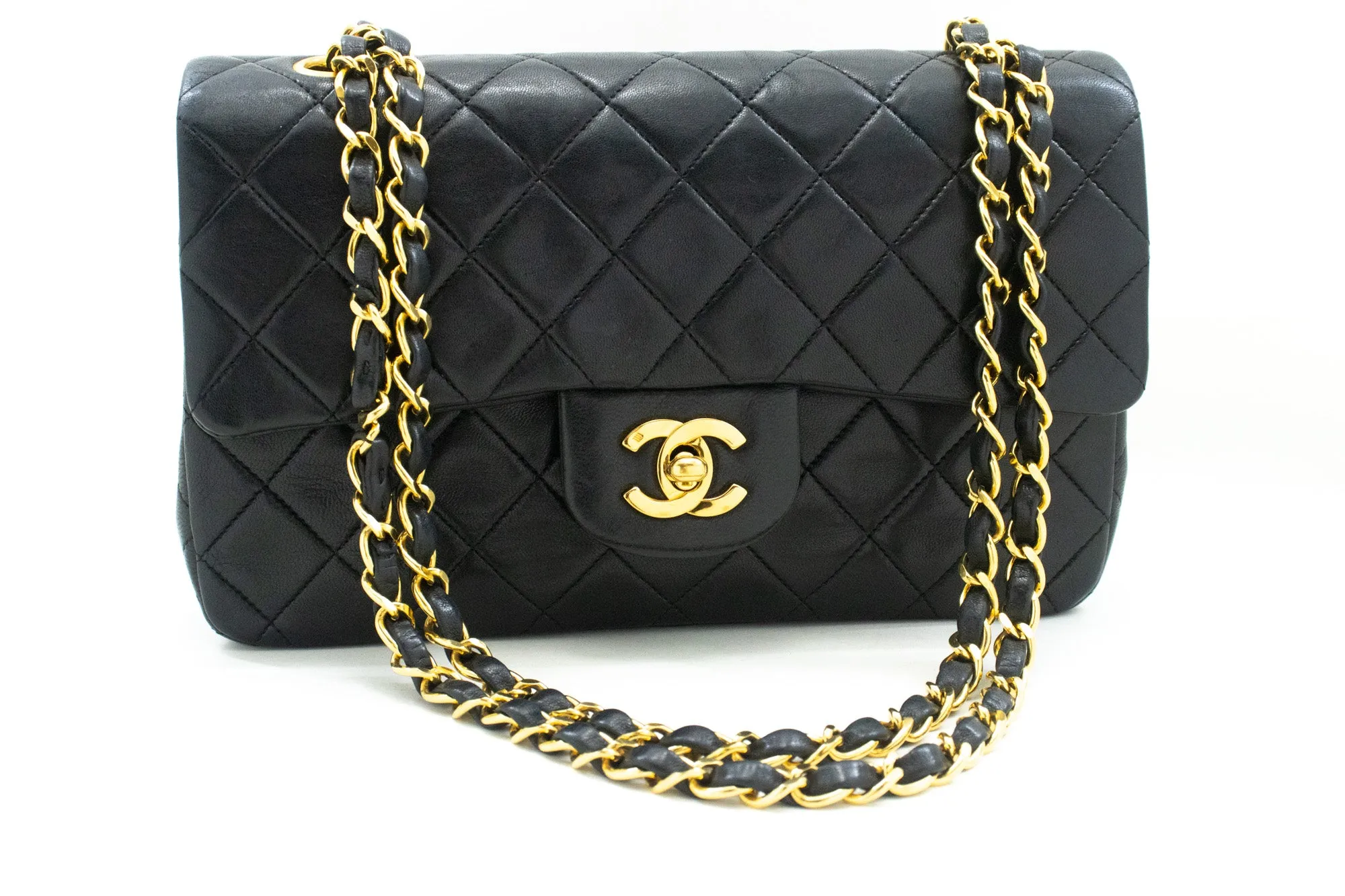 CHANEL Classic Double Flap 9" Chain Shoulder Bag Black Lambskin m79