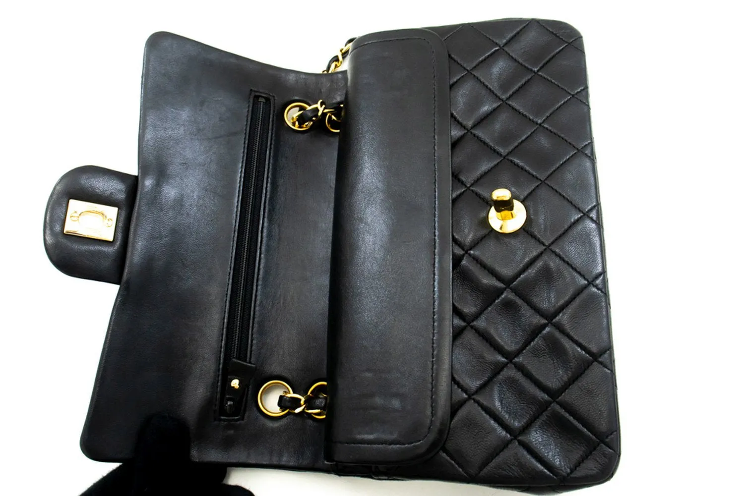 CHANEL Classic Double Flap 9" Chain Shoulder Bag Black Lambskin m79