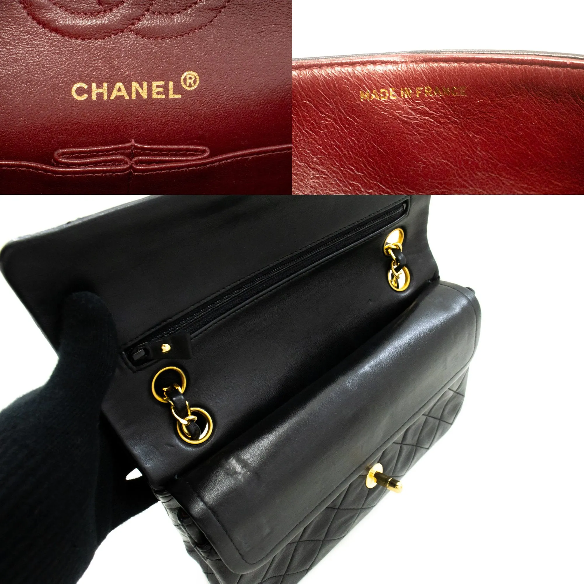 CHANEL Classic Double Flap 9" Chain Shoulder Bag Black Lambskin m79