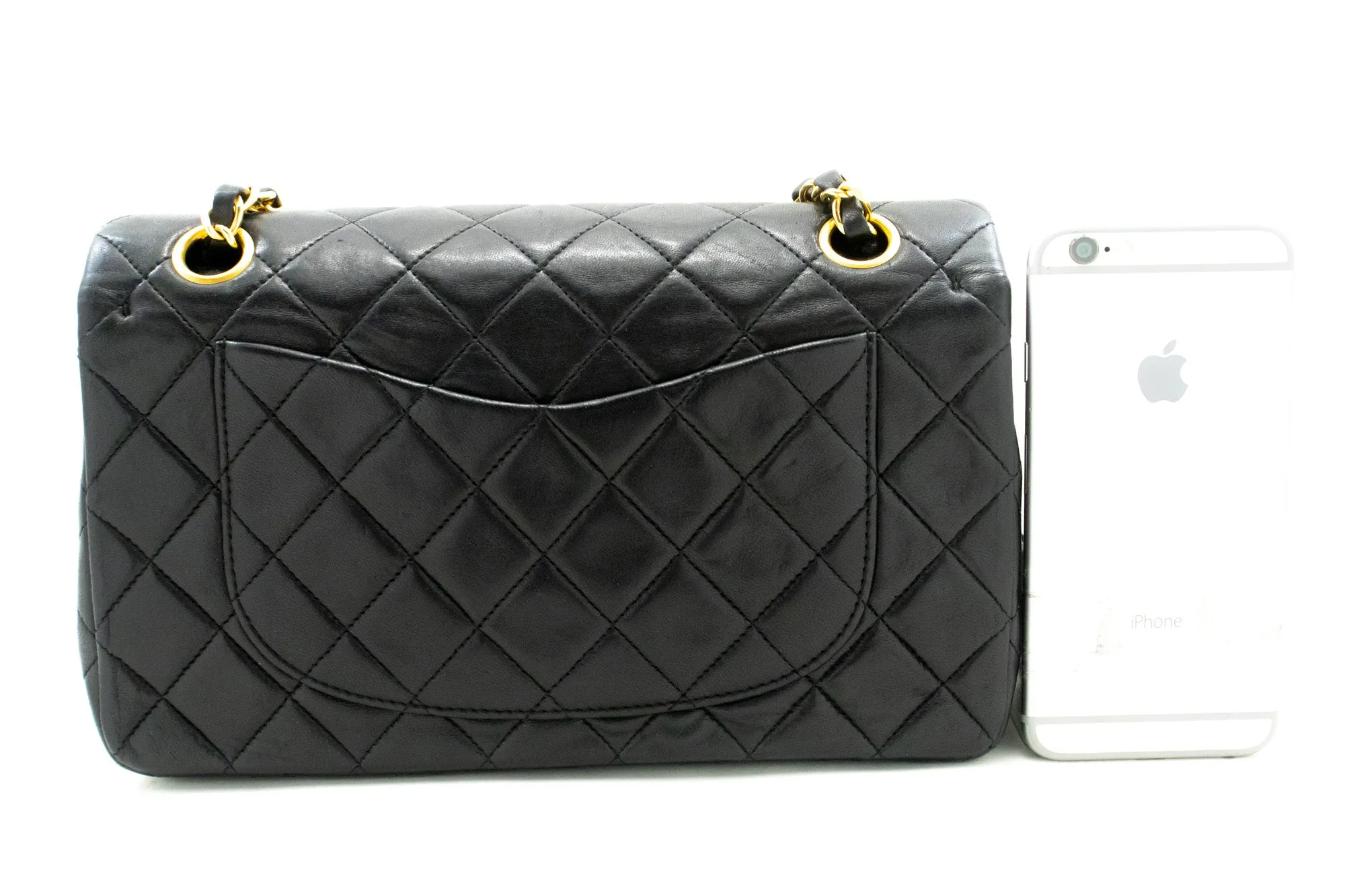 CHANEL Classic Double Flap 9" Chain Shoulder Bag Black Lambskin m79