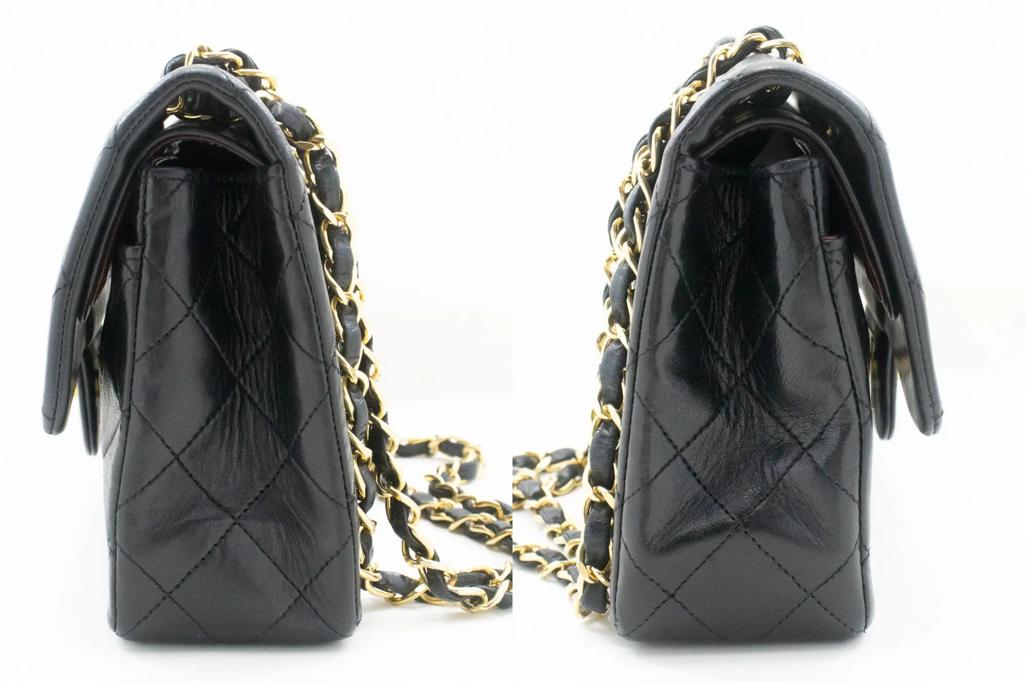 CHANEL Classic Double Flap 9" Chain Shoulder Bag Black Lambskin p48