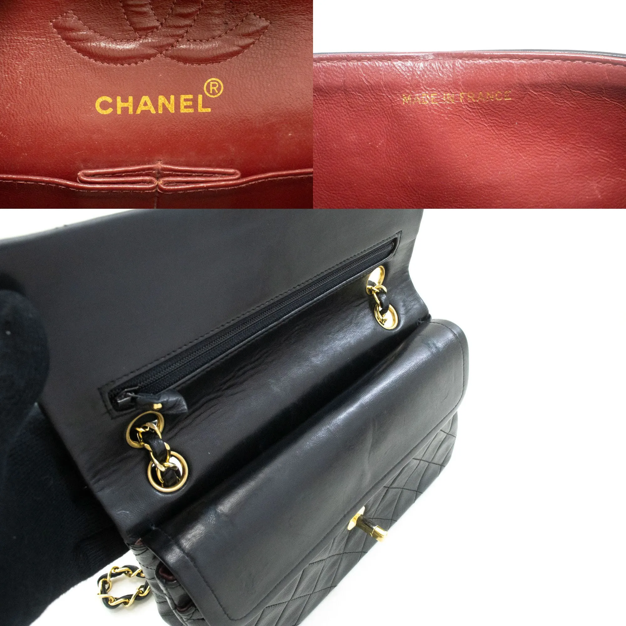 CHANEL Classic Double Flap 9" Chain Shoulder Bag Black Lambskin p48
