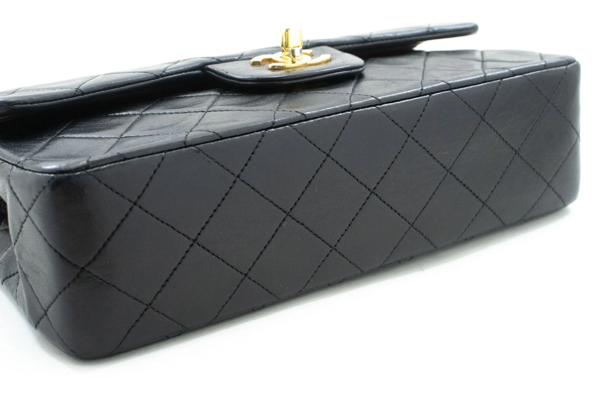 CHANEL Classic Double Flap 9" Chain Shoulder Bag Black Lambskin p48