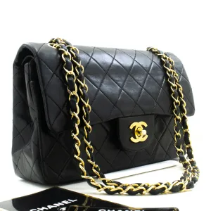 CHANEL Classic Double Flap 9" Chain Shoulder Bag Black Lambskin p48