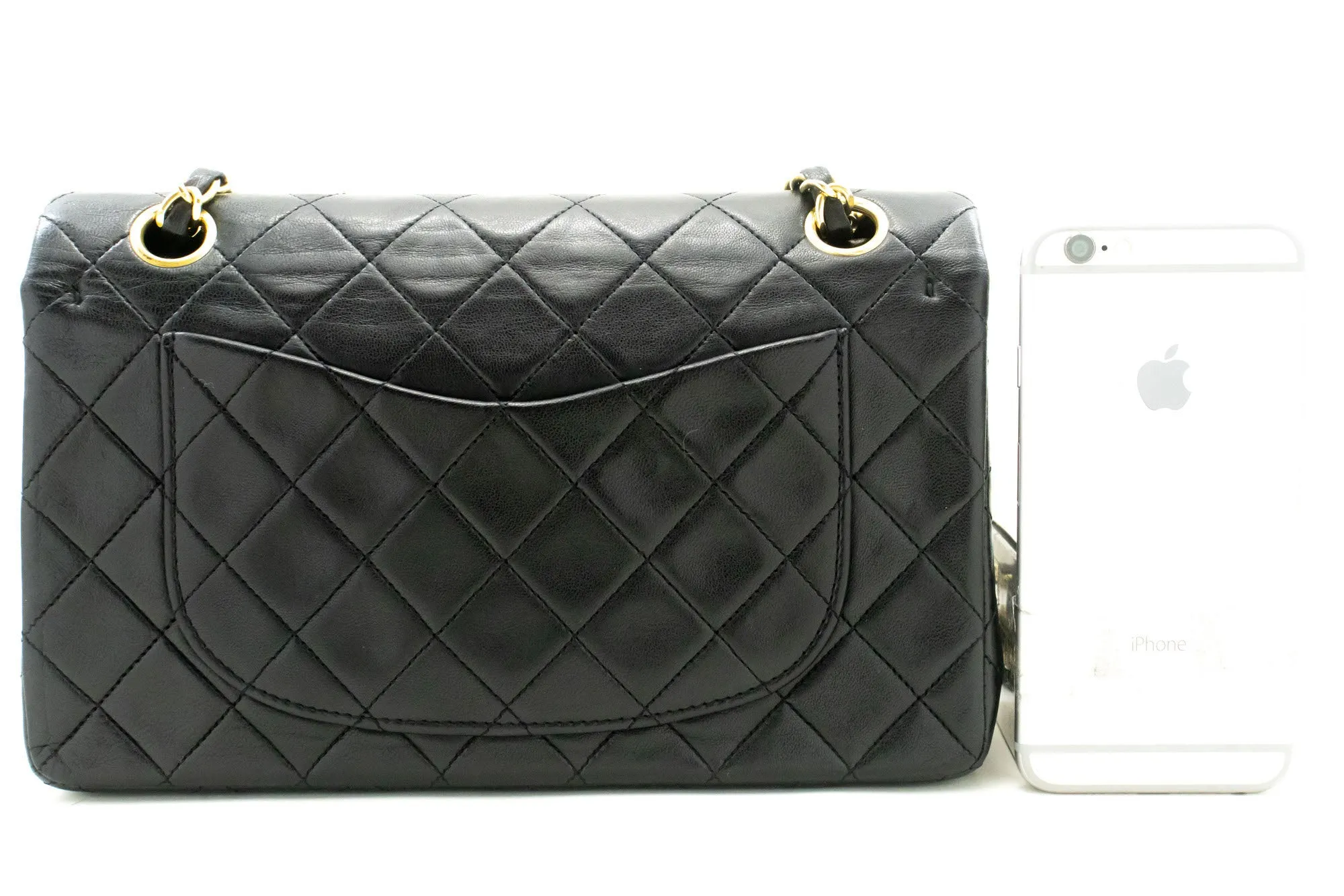 CHANEL Classic Double Flap 9" Chain Shoulder Bag Black Lambskin p48