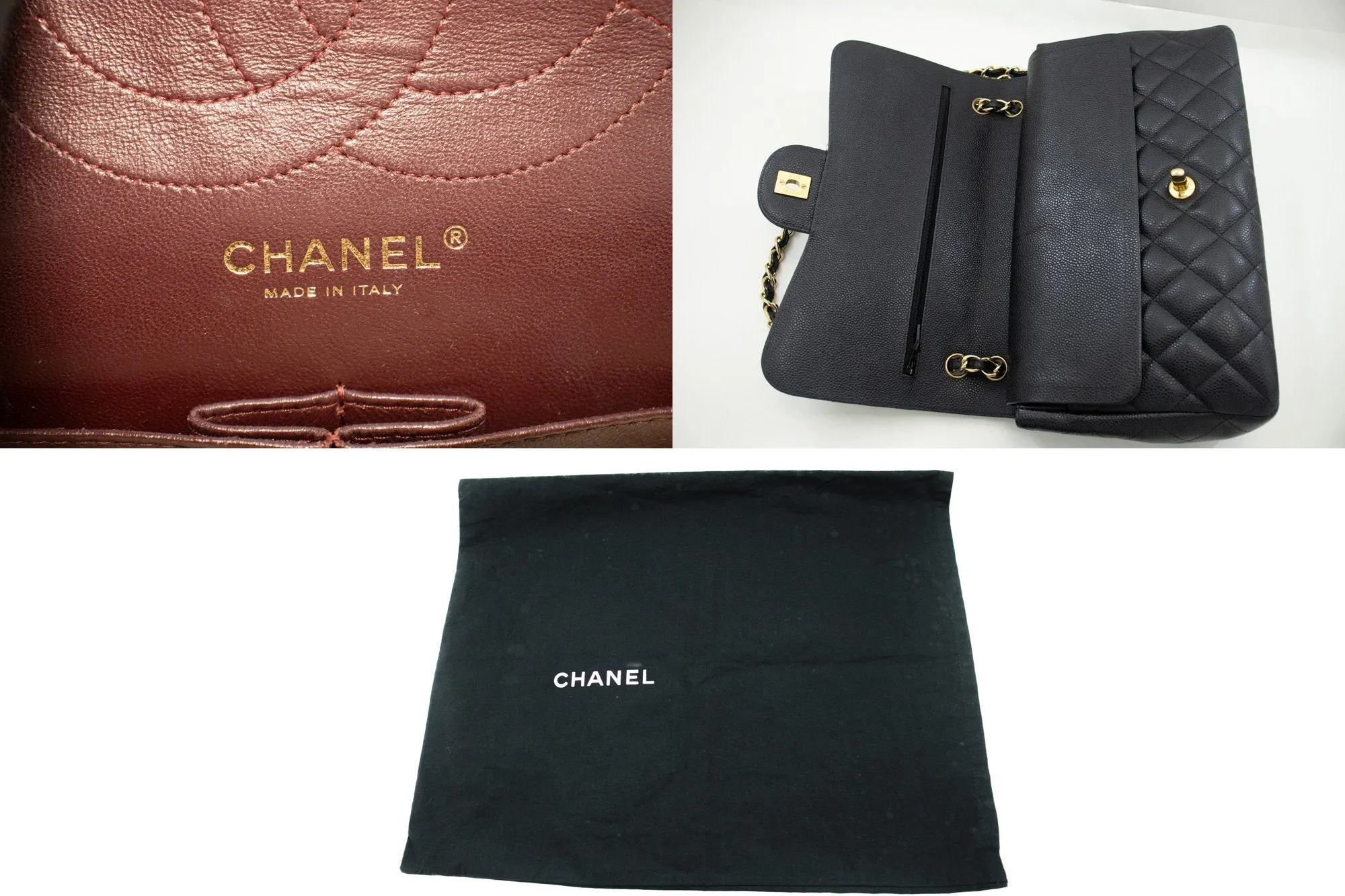 CHANEL Classic Large 11" Chain Shoulder Bag W Flap Black Caviar L66