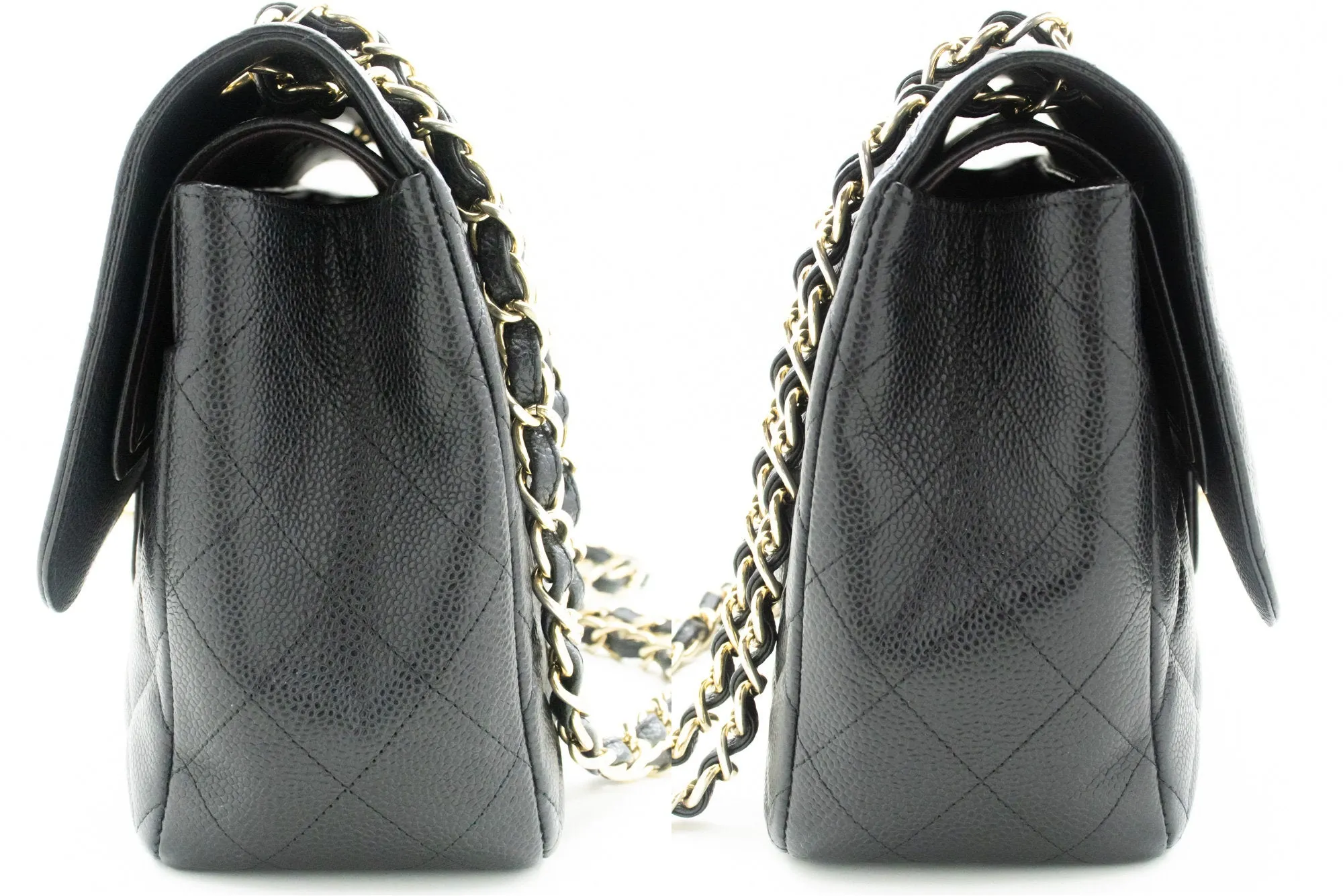 CHANEL Classic Large 11" Chain Shoulder Bag W Flap Black Caviar L66