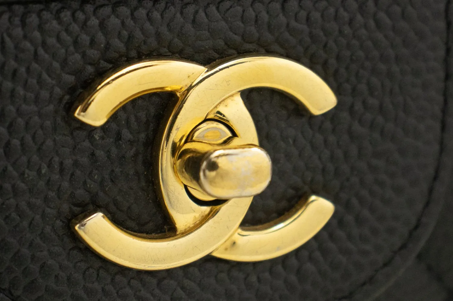 CHANEL Classic Large 11" Chain Shoulder Bag W Flap Black Caviar L66