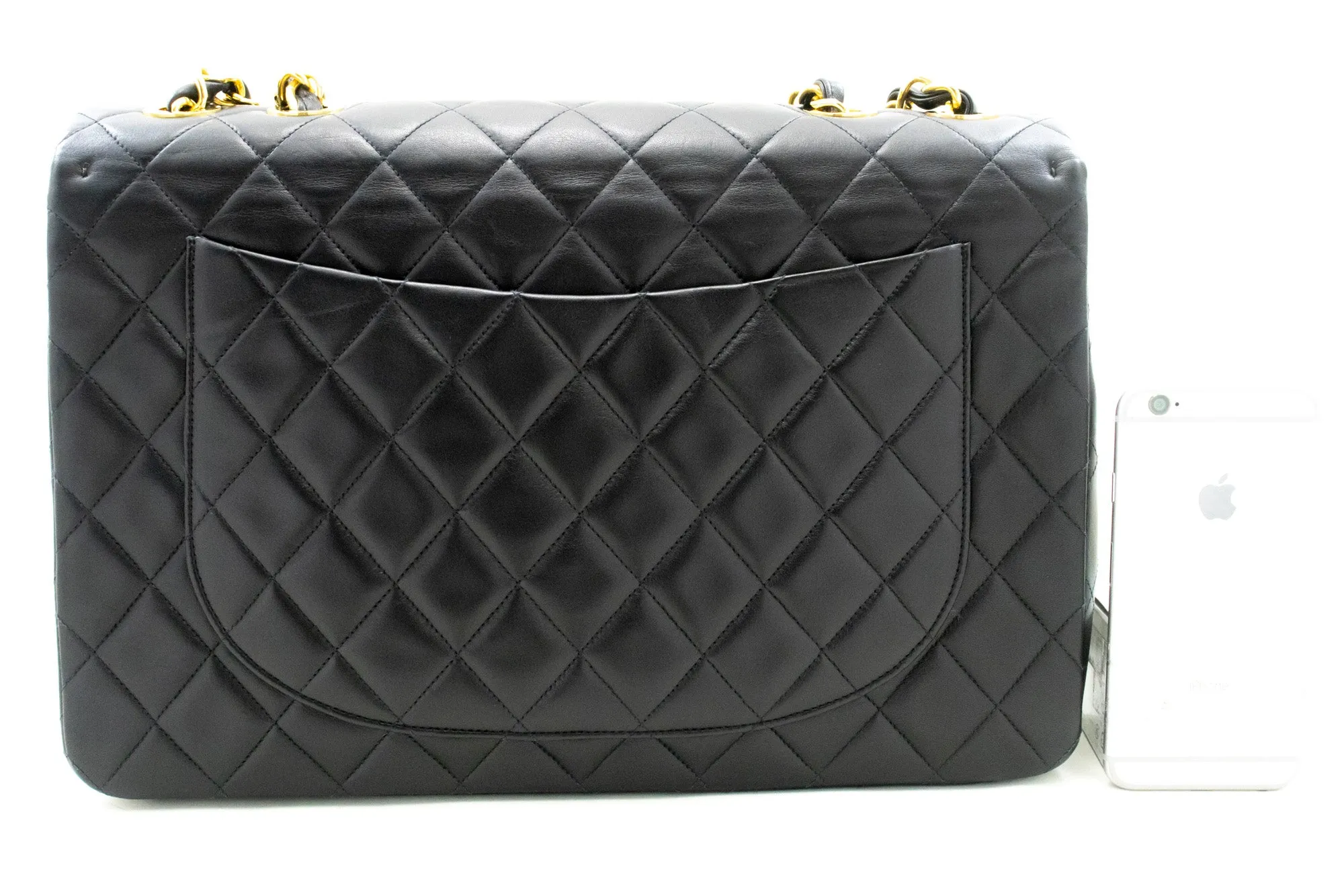 CHANEL Classic Large 13" Flap Chain Shoulder Bag Black Lambskin n52