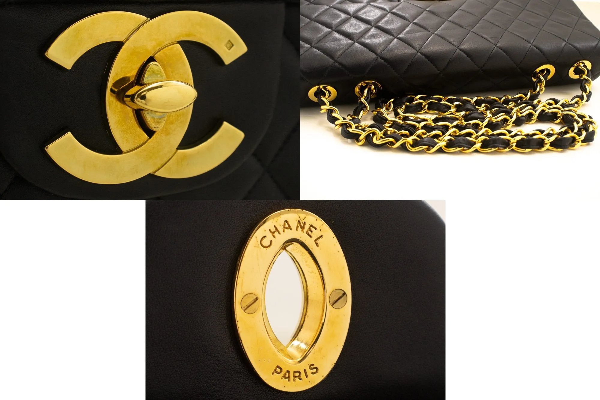 CHANEL Classic Large 13" Flap Chain Shoulder Bag Black Lambskin n52
