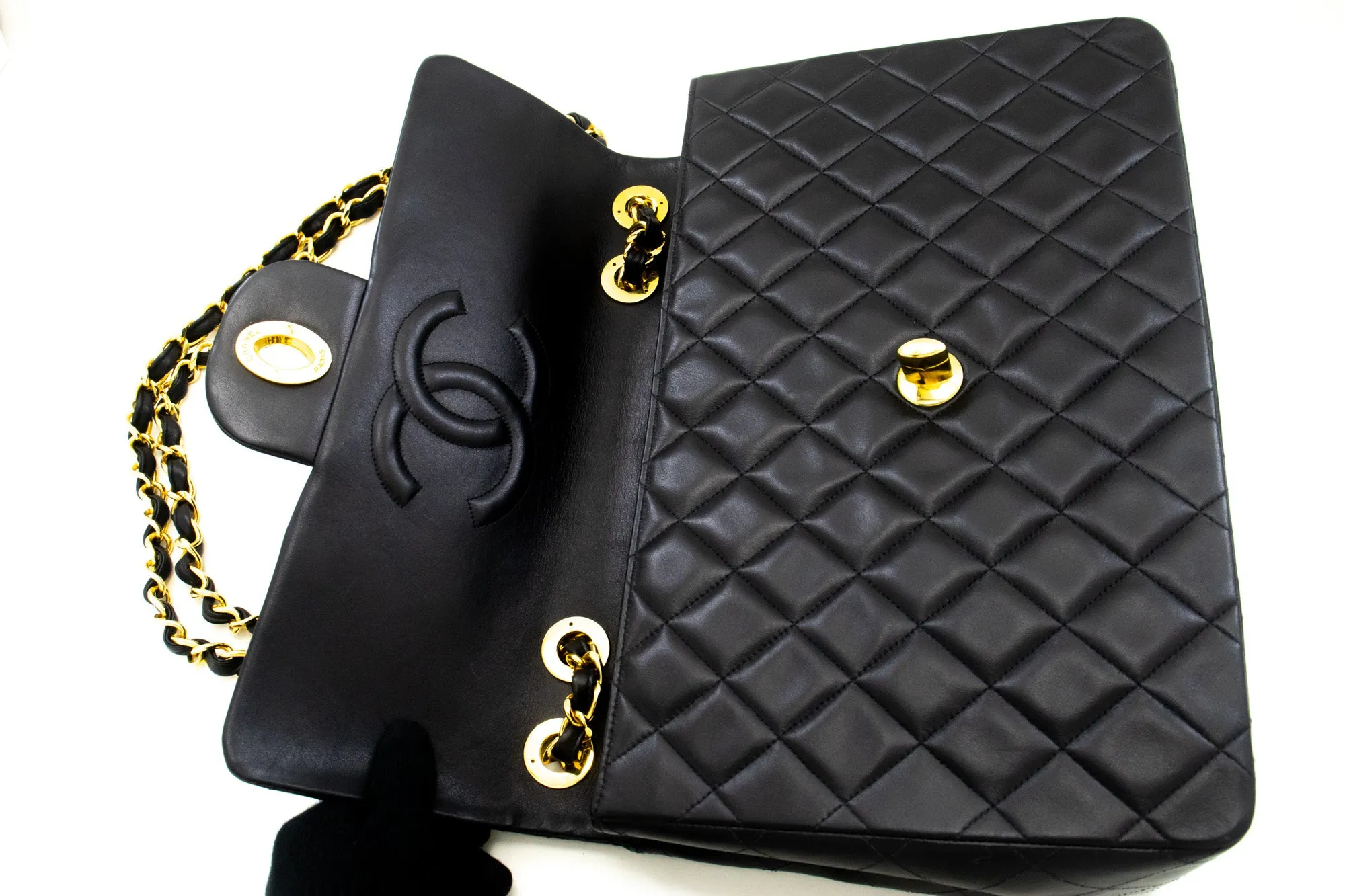CHANEL Classic Large 13" Flap Chain Shoulder Bag Black Lambskin n52
