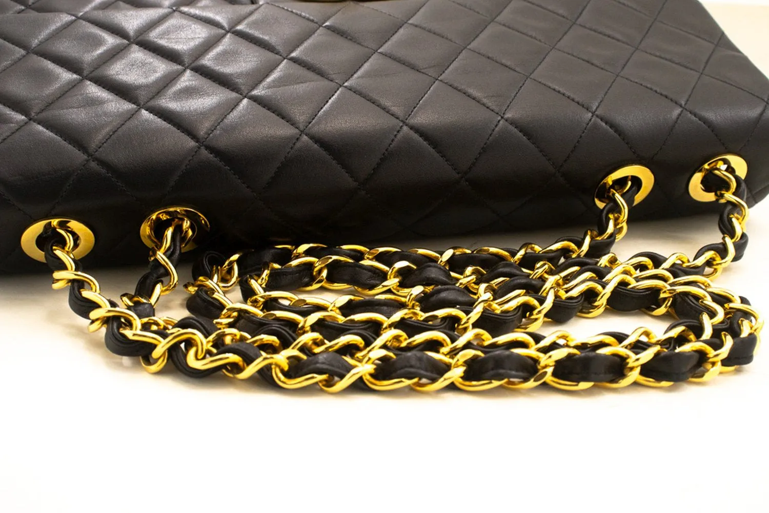 CHANEL Classic Large 13" Flap Chain Shoulder Bag Black Lambskin n52