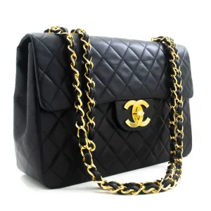 CHANEL Classic Large 13" Flap Chain Shoulder Bag Black Lambskin n52