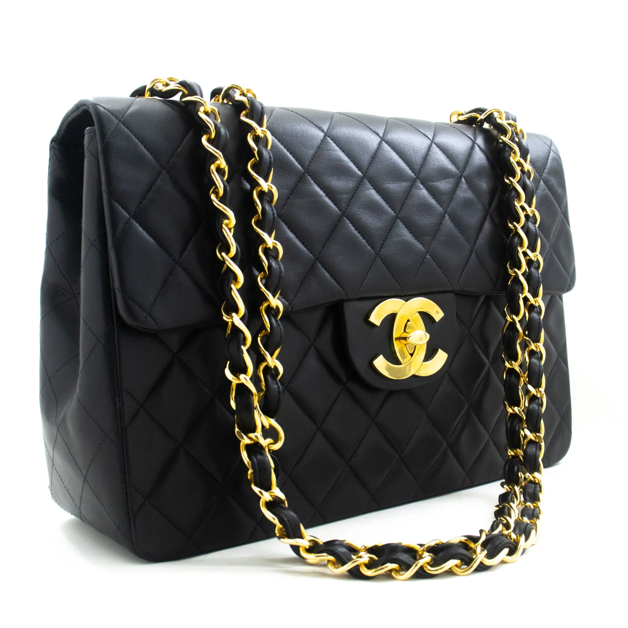 CHANEL Classic Large 13" Flap Chain Shoulder Bag Black Lambskin n52