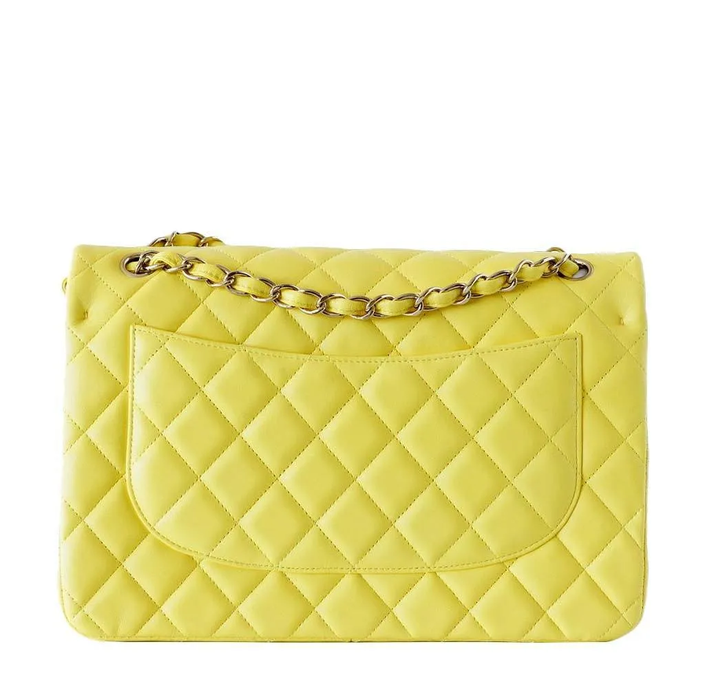 Chanel Double Flap Maxi Bag Yellow Lambskin